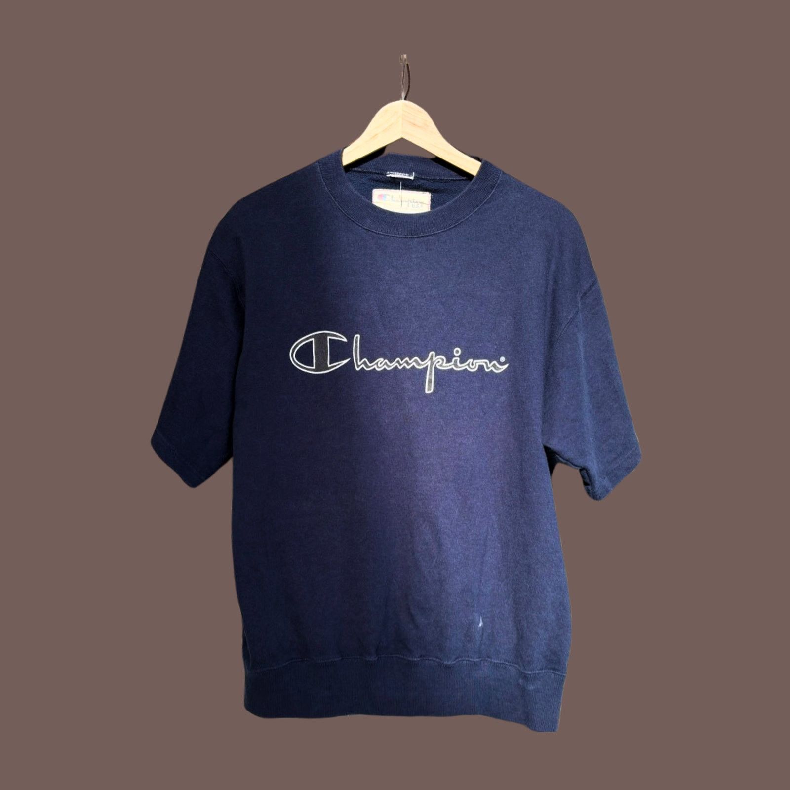 Champion VTG Champion Sweatshirt | Navy Short Sleeve Script 90s MIUSA Size US L / EU 52-54 / 3 - 1 Thumbnail