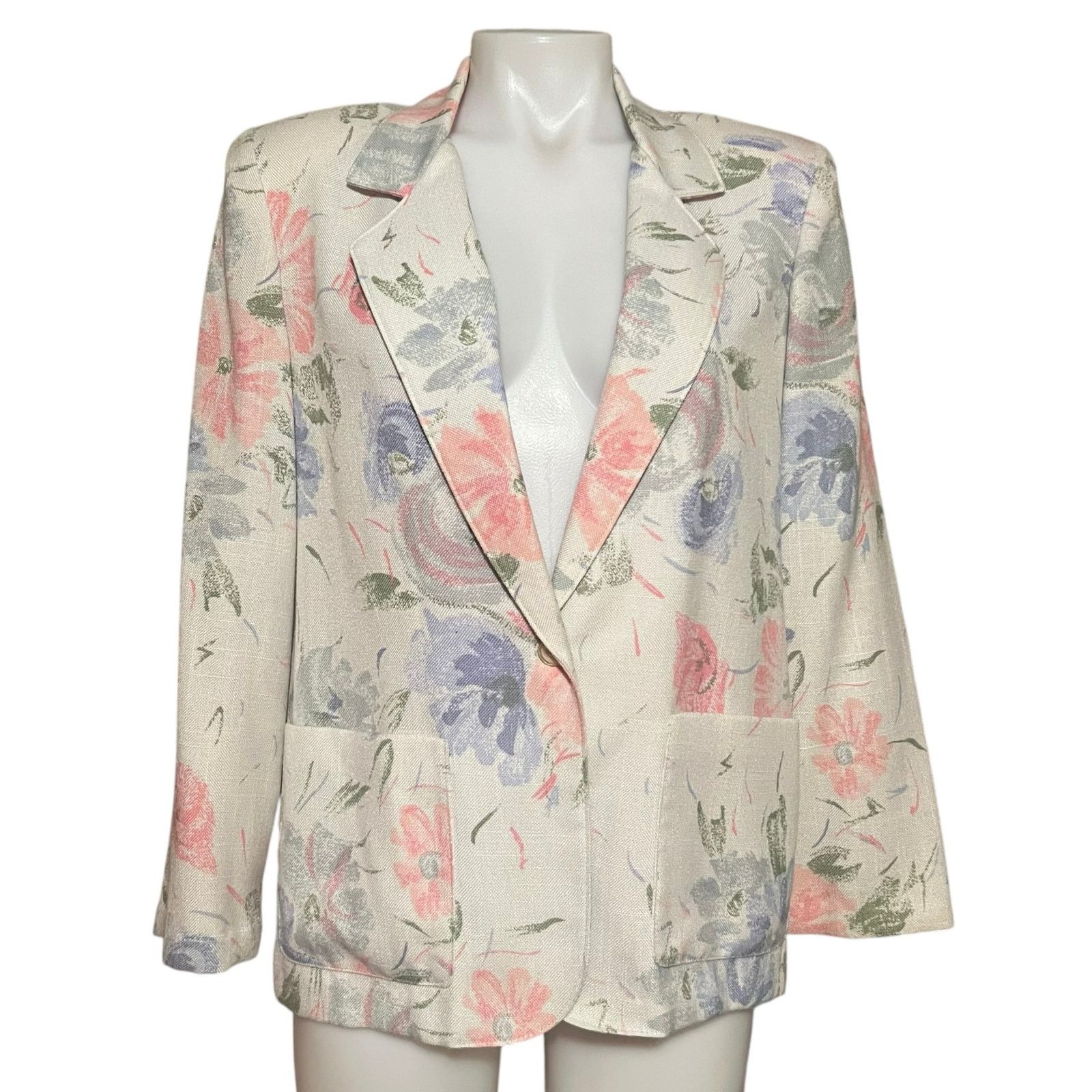Vintage Vintage 80s Pastel Linen-Look Blazer Russ Petite’s USA MED Size M / US 6-8 / IT 42-44 - 1 Thumbnail