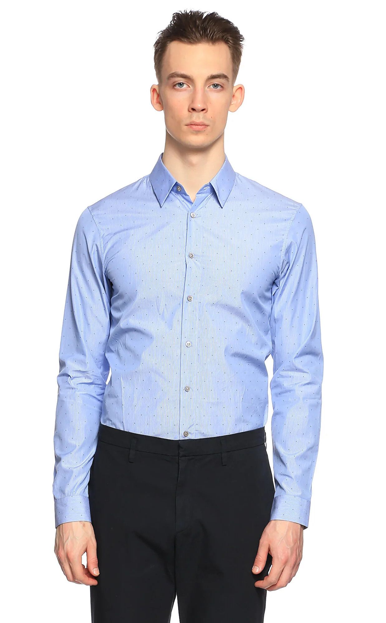 Jil Sander JIL SANDER blue slim fit striped polka dots shirt 42 XL Size US XL / EU 56 / 4 - 1 Thumbnail
