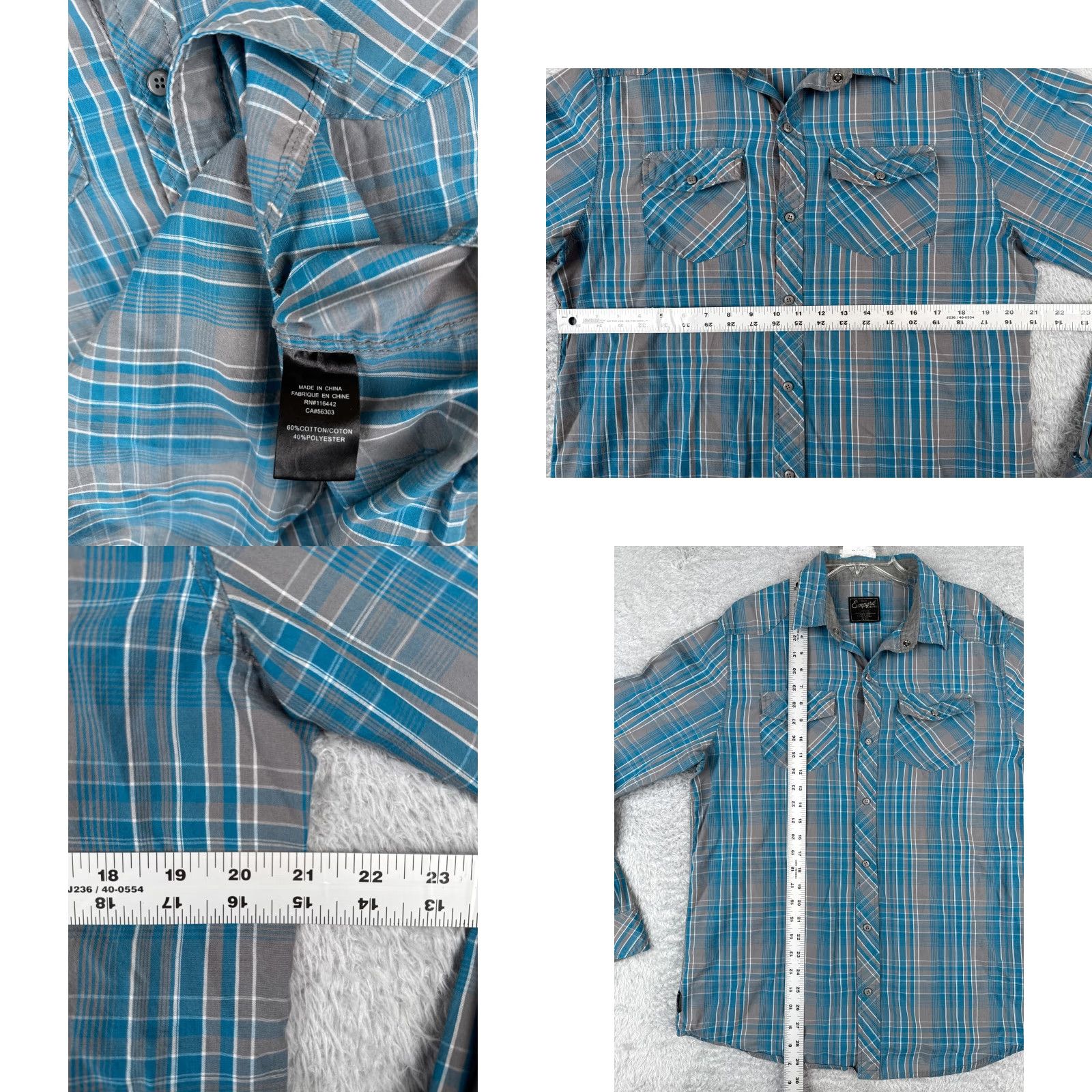 Empyre Empyre Button-Up Shirt Mens Large Blue Plaid Western Cotton Long Sleeve Snap-Collar Size US L / EU 52-54 / 3 - 8 Thumbnail