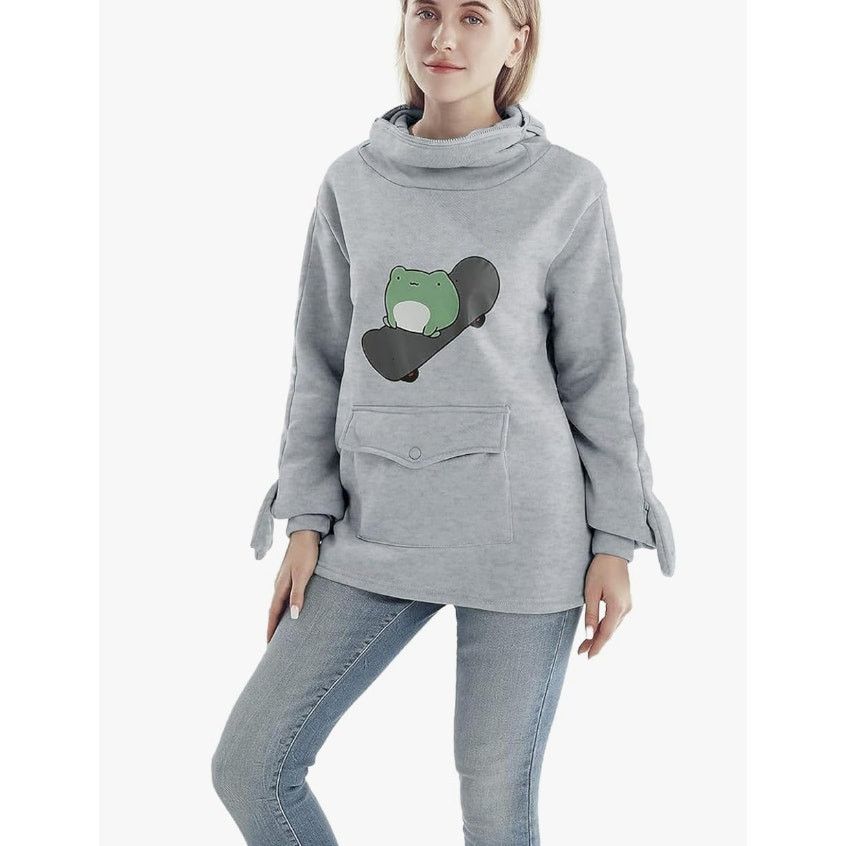 The Unbranded Brand Frog Oversized Graphic Hoodie Sweatshirt Pullover GRAY2XL Size XXL / US 16-18 / IT 52-54 - 2 Thumbnail