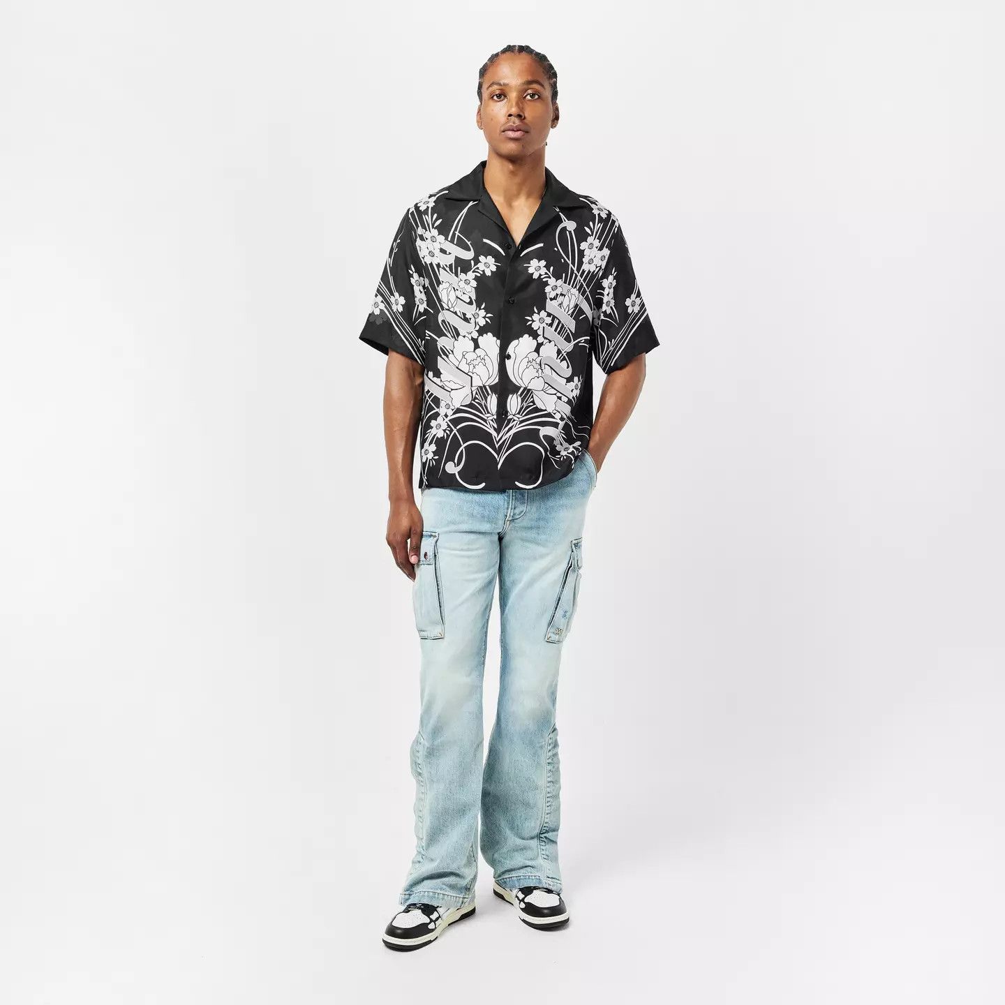Amiri o1g2r1mq0426 Floral Relaxed Fit Bowling Shirt in Black/White Size US XXL / EU 58 / 5 - 6 Thumbnail
