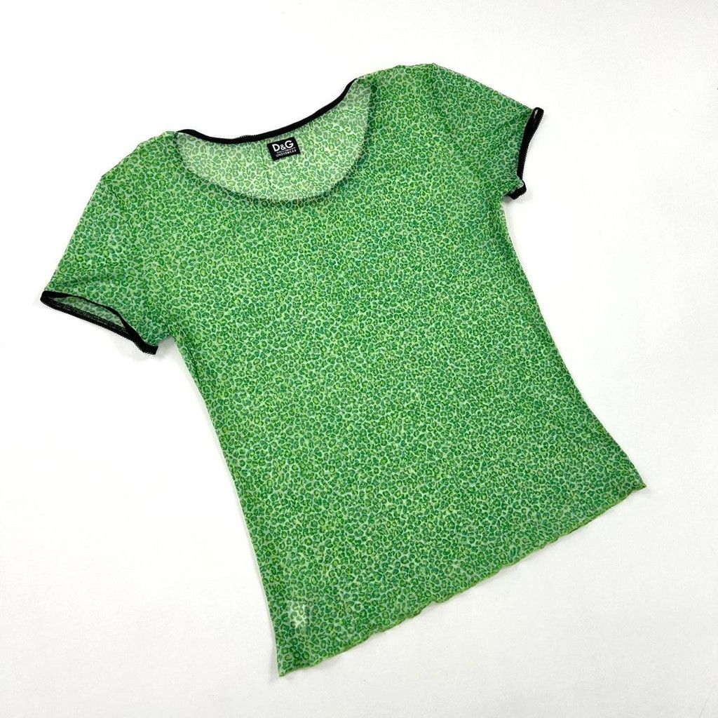Dolce & Gabbana y2k D&G green mesh short sleeve top with leopard print Size M / US 6-8 / IT 42-44 - 4 Thumbnail