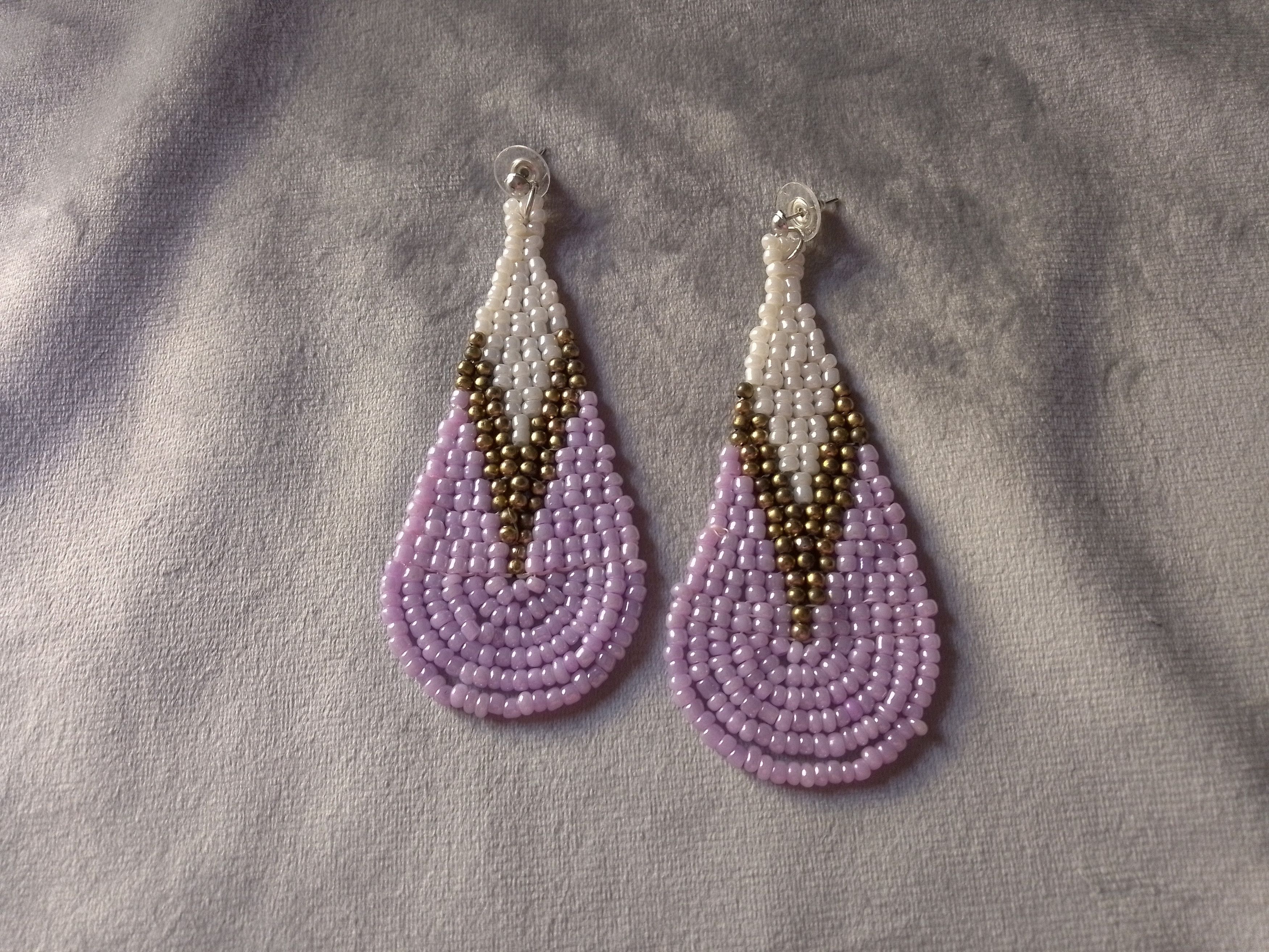 Handmade Earrings Extra Long Elegant Teardrop White/Purple Size ONE SIZE - 2 Thumbnail