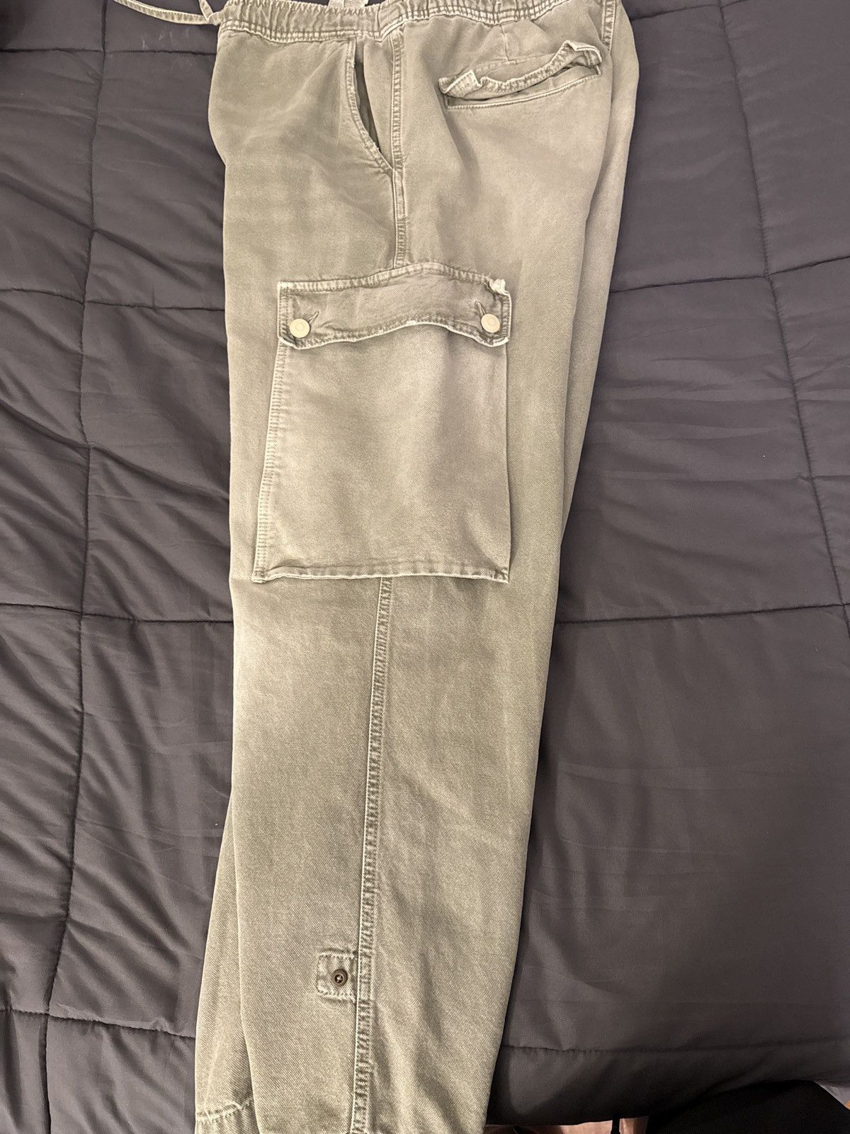 Zara Men’s baggy fit Washed Green Cargo Denim Street Wear Size US 31 - 3 Thumbnail