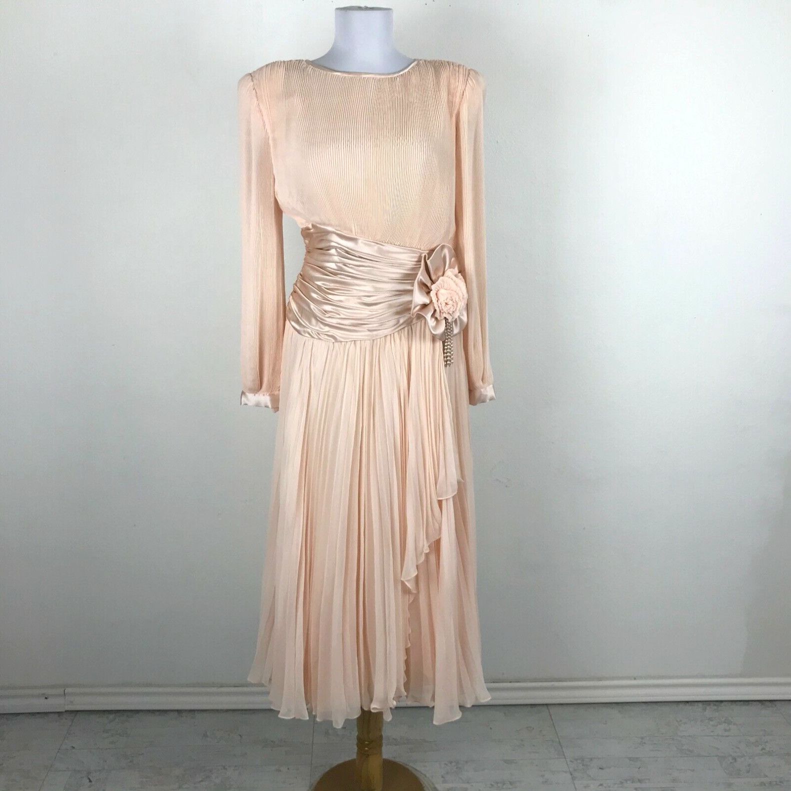 image of Vintage 1980S Mignon New York Dress Size S Chiffon Peach Cocktail Formal Party in White, Women's