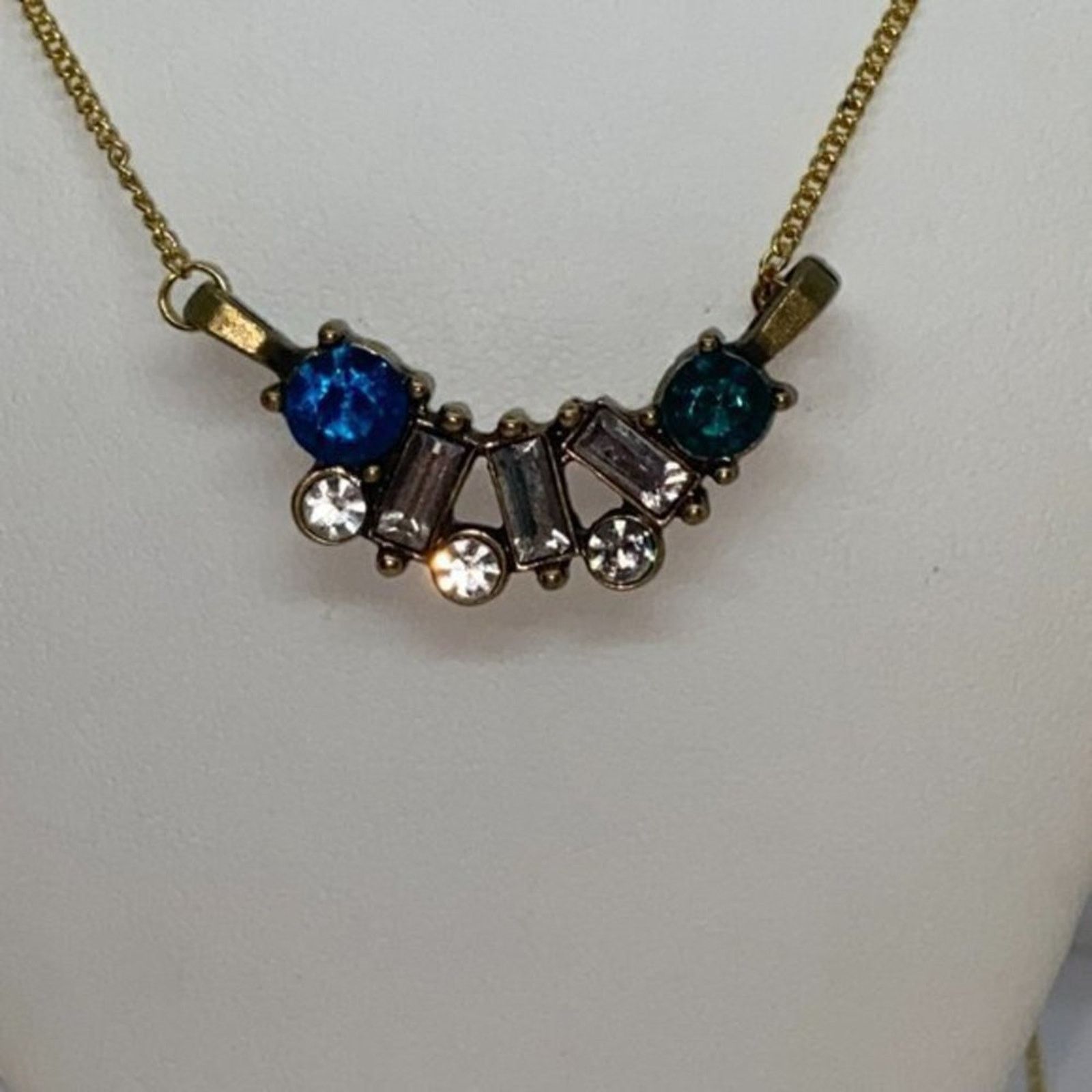 Handmade Gold-Tone Blue Green Rhinestone Necklace Size ONE SIZE - 2 Thumbnail