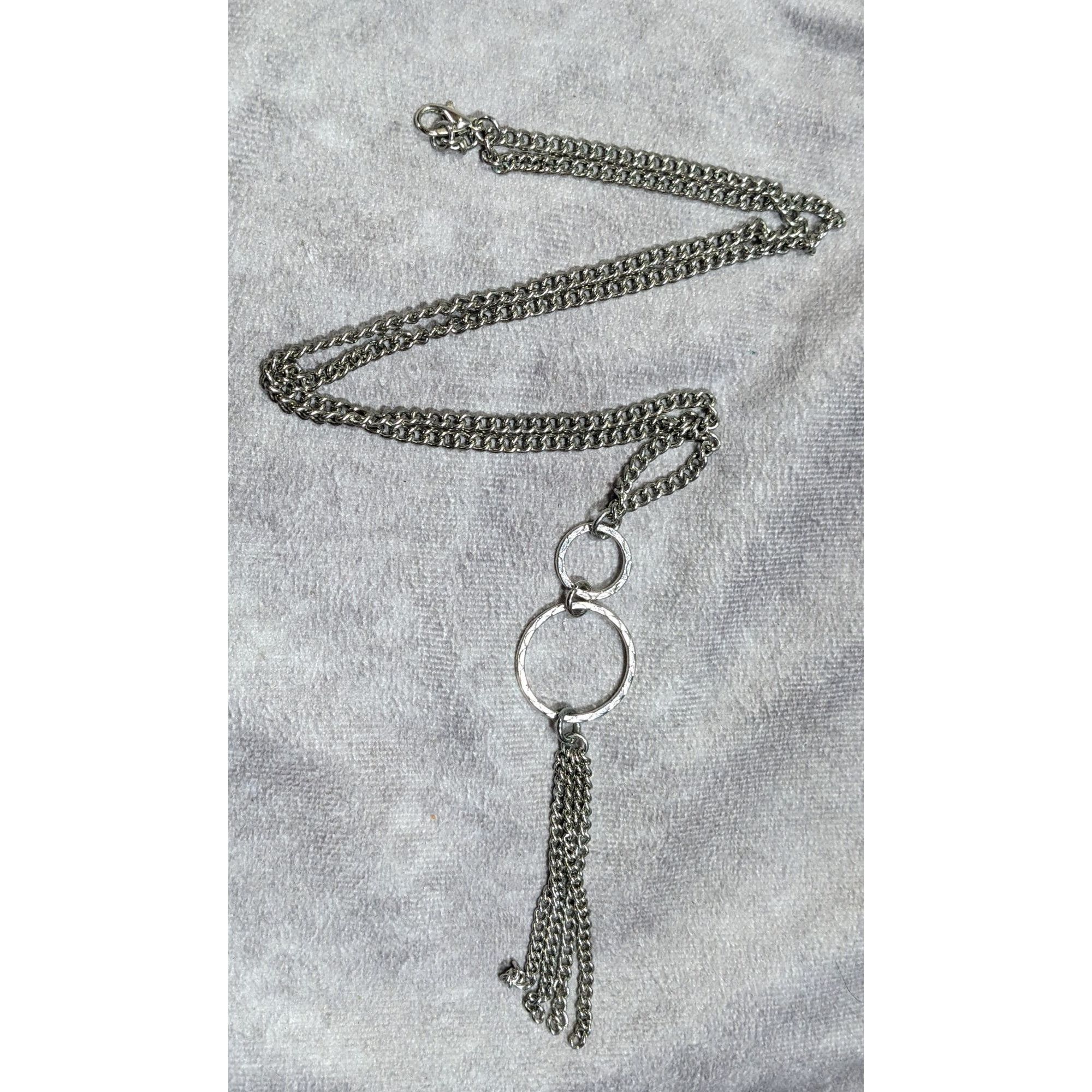 Other Geometric Multi Ring Silver Tone Tassel Pendant Necklace Size ONE SIZE - 4 Thumbnail