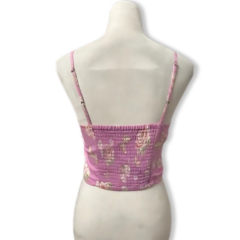Other BP Floral Crop Tank Top Ruched Straight Neck Pink Women's S Size S / US 4 / IT 40 - 5 Thumbnail