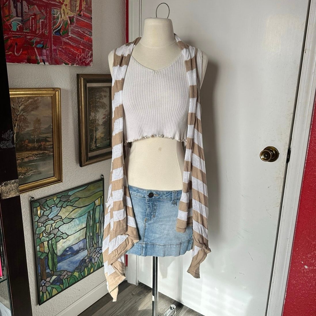 Other laurie b beige and white striped cardigan vest Size M / US 6-8 / IT 42-44 - 1 Thumbnail