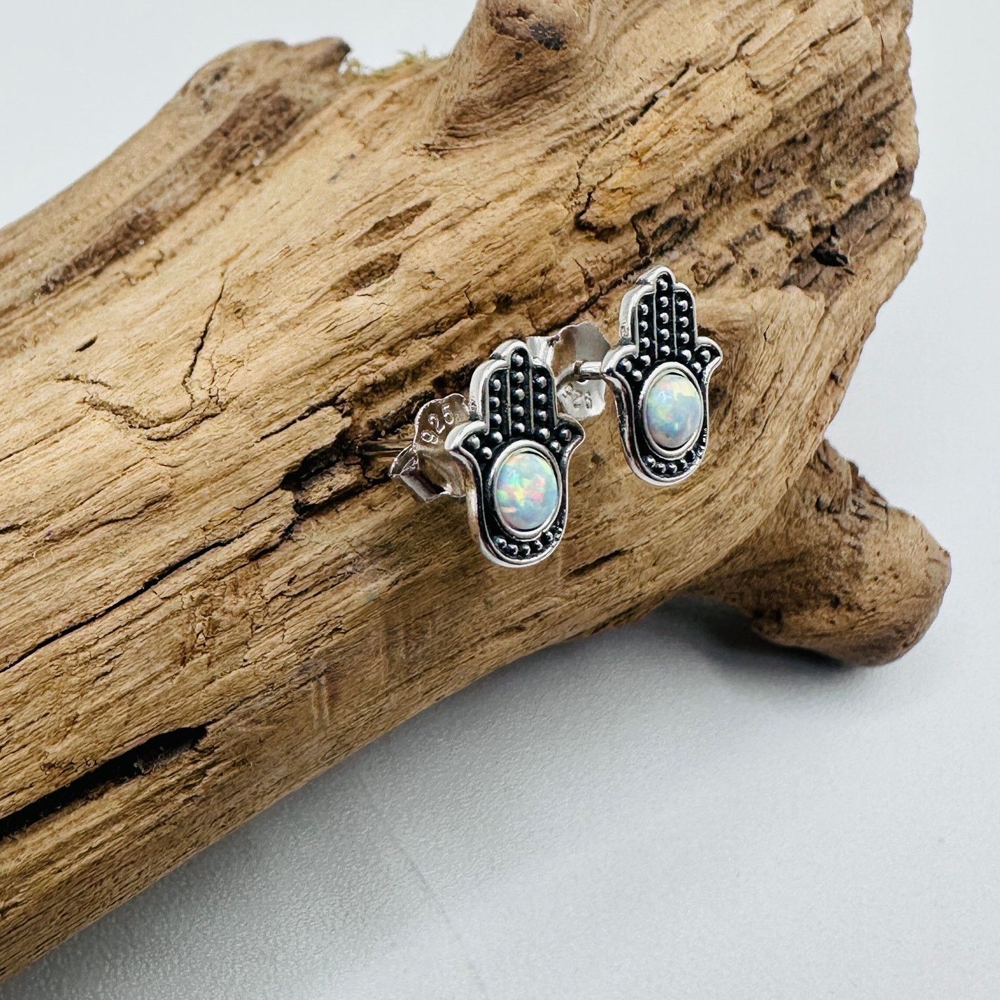 The Unbranded Brand Hamsa Lab Opal Sterling Silver Stud Earrings Size ONE SIZE - 2 Thumbnail