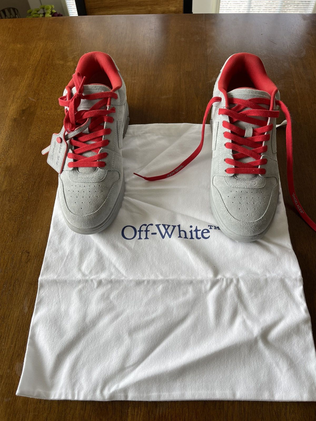 Off-White Off-White Men's Suede Low-Top Sneakers in Light Gray/Red Size US 13 / EU 46 - 3 Thumbnail