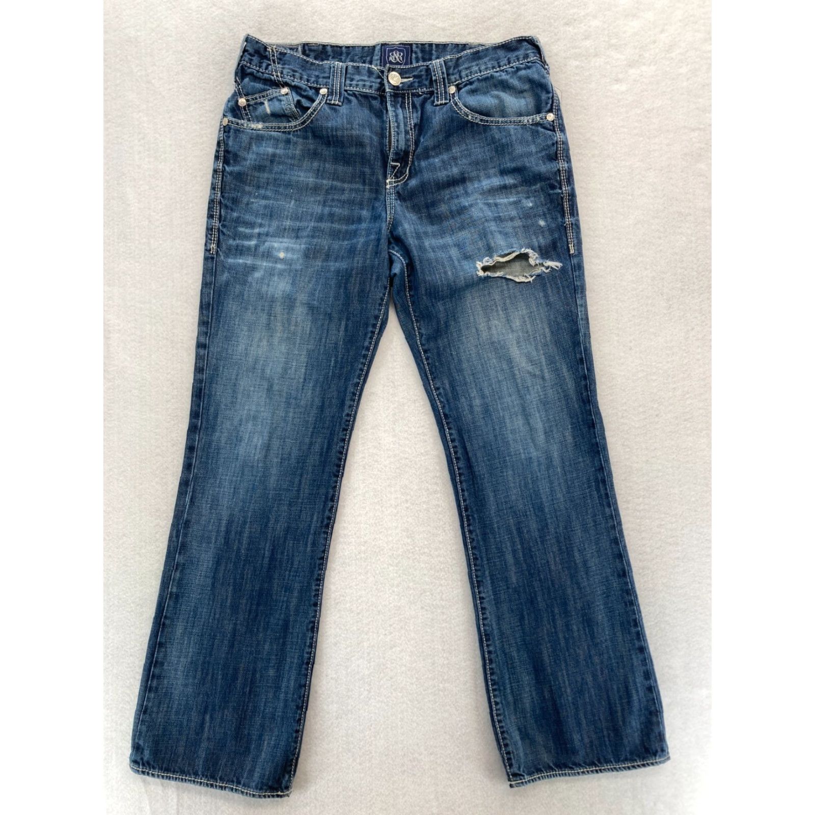 Vintage Rock & Republic Rebellion Jeans Mens 36x32 Dark Blue Denim Distressed Grunge Size US 36 / EU 52 - 2 Thumbnail