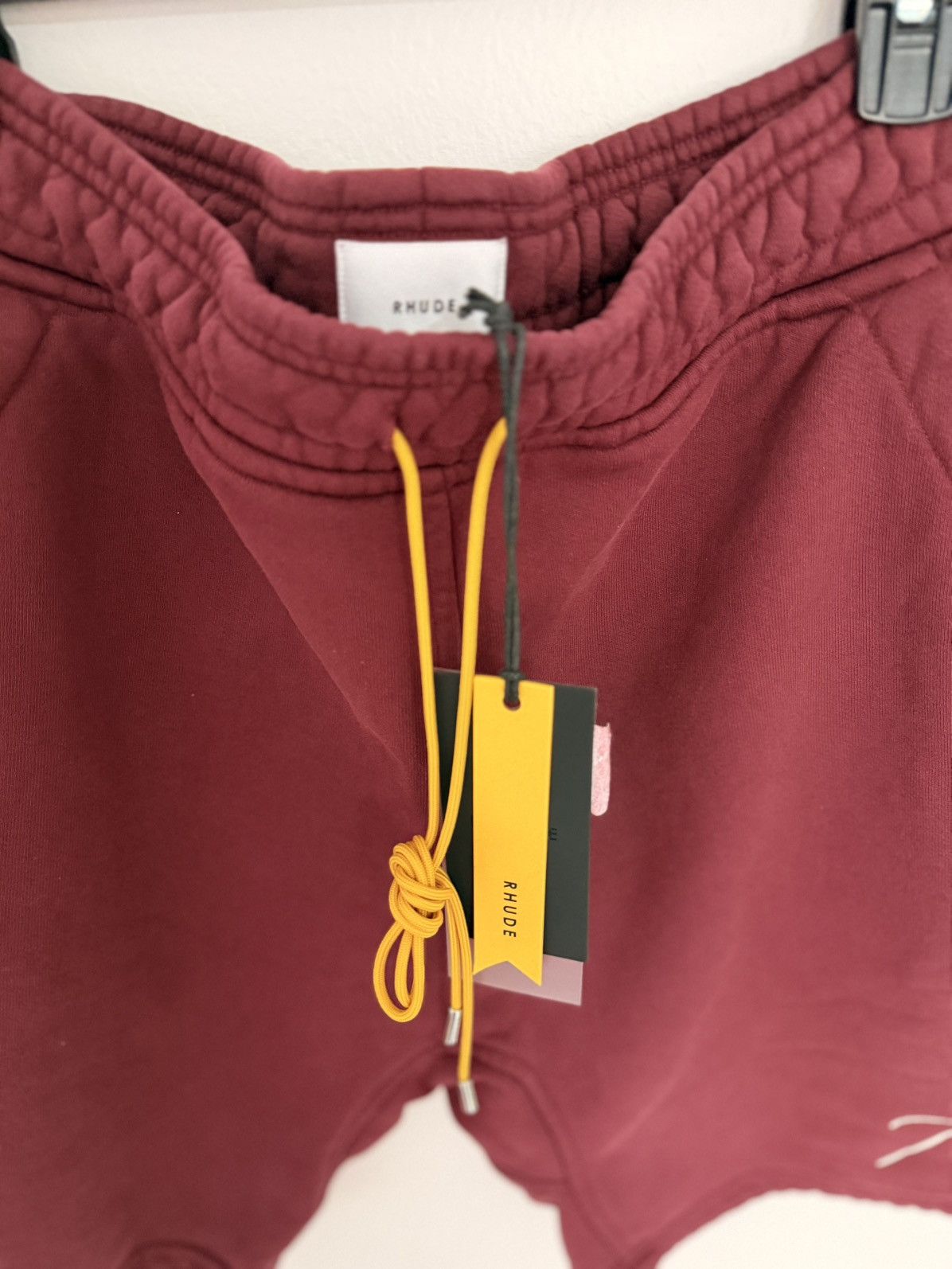 Rhude Rhude Terry Shorts in burgundy color with Yellow Drawstring Size US 33 - 3 Thumbnail