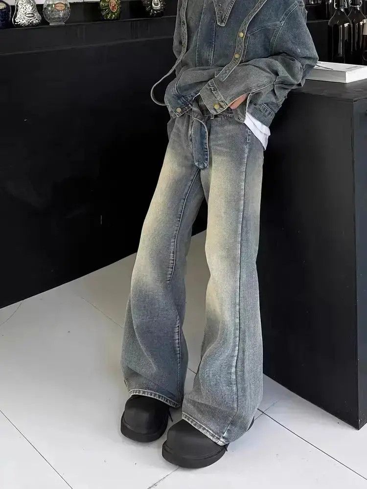 Japanese Brand Retro straight tube slim fit washed micro flared jeans Size US 30 / EU 46 - 1 Thumbnail