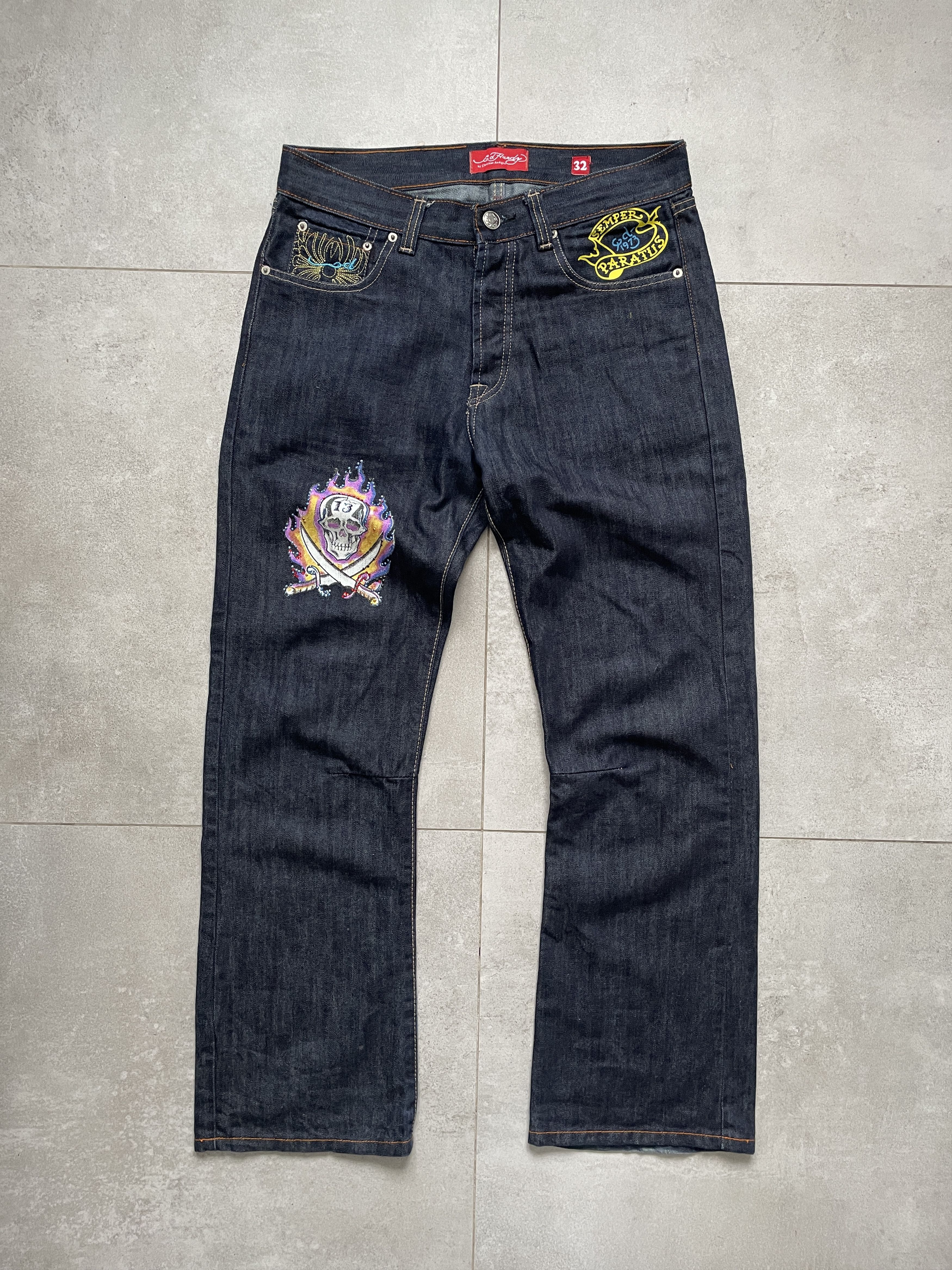 Christian Audigier × Ed Hardy × Swagger ED HARDY CHRISTIAN AUDIGIER STRAIGHT BAGGY DENIM JEANS Size US 32 / EU 48 - 3 Thumbnail