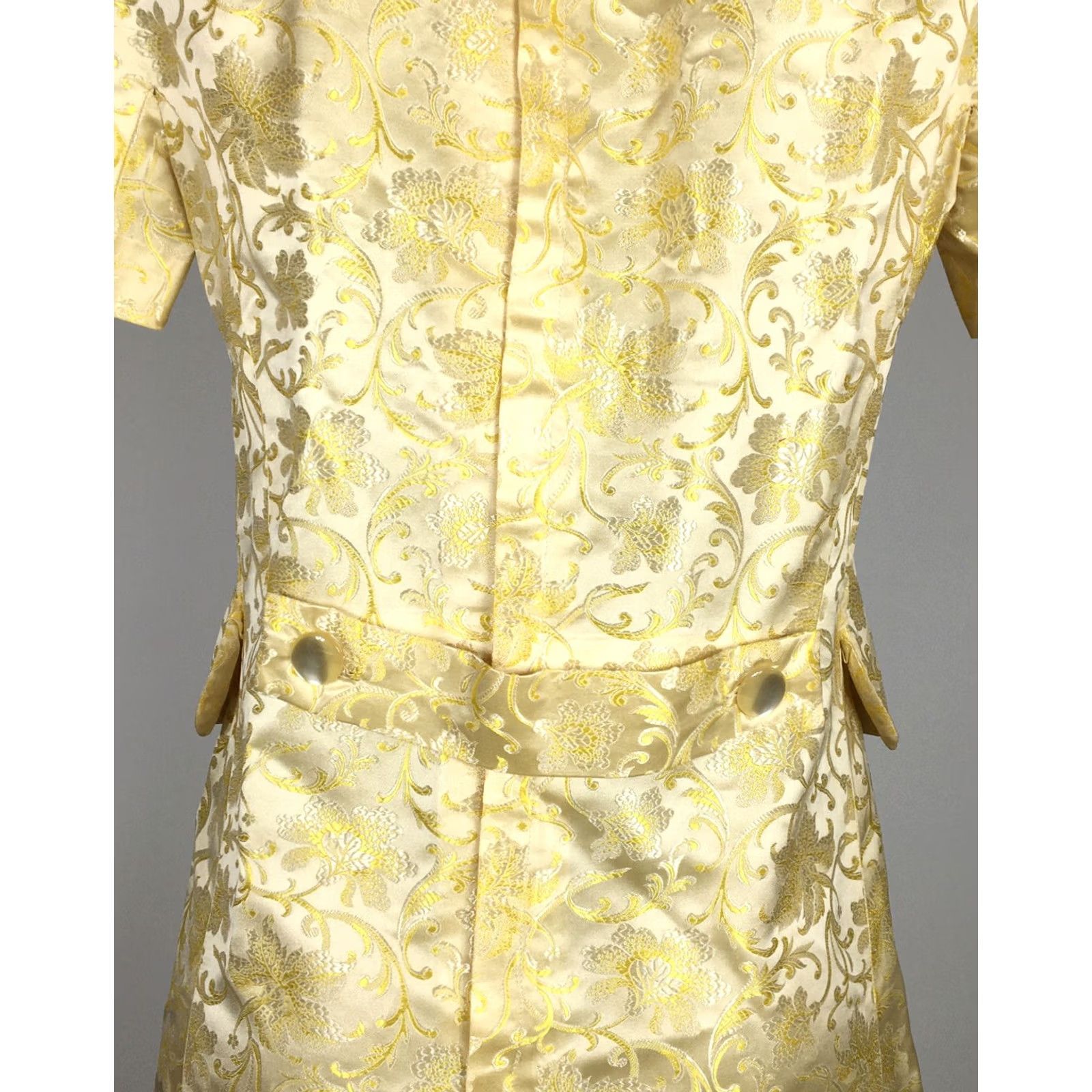 Etro VINTAGE 60s Gold Floral Brocade Formal Evening Dress Mock Neck S/M Button Retro Cotillion Formals Sheath Womens Size S / US 4 / IT 40 - 7 Thumbnail