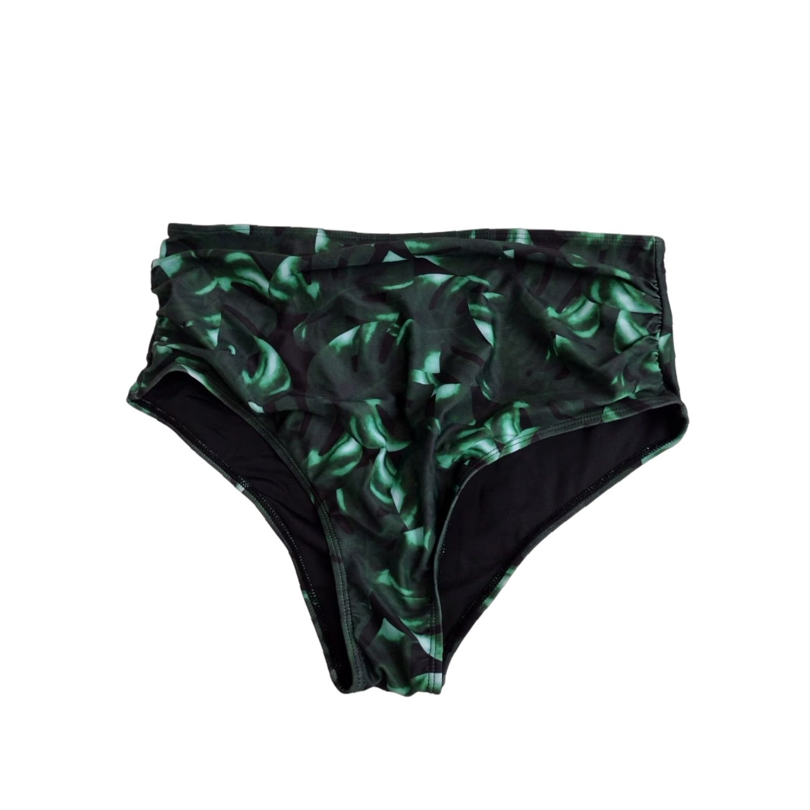 Swims Unbranded Green Black Leaf Print Swim Bikini Bottom L Shape Women's Size 36" / US 14 / IT 50 - 1 Thumbnail