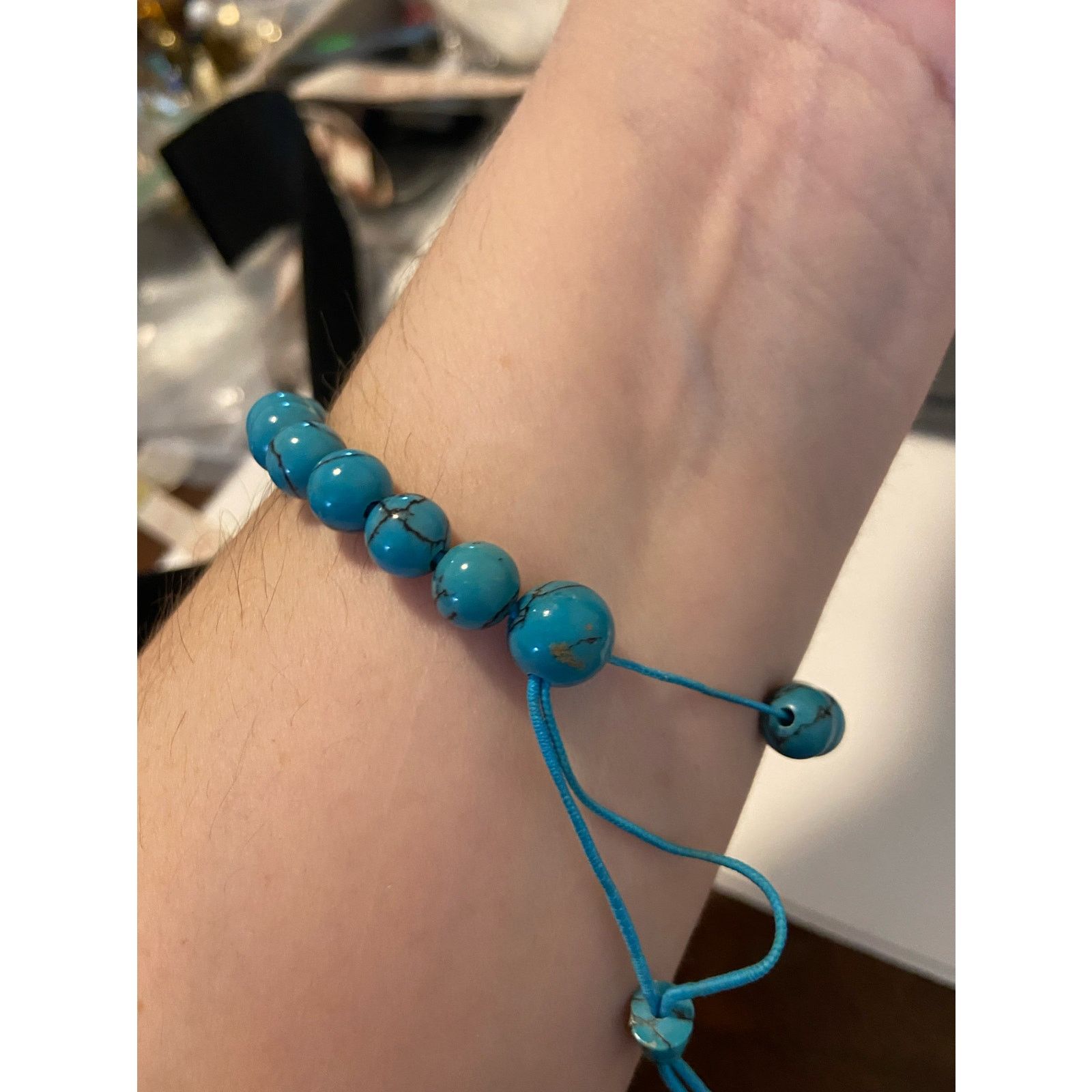 Handmade blue bead bracelet adjustable Size ONE SIZE - 2 Thumbnail