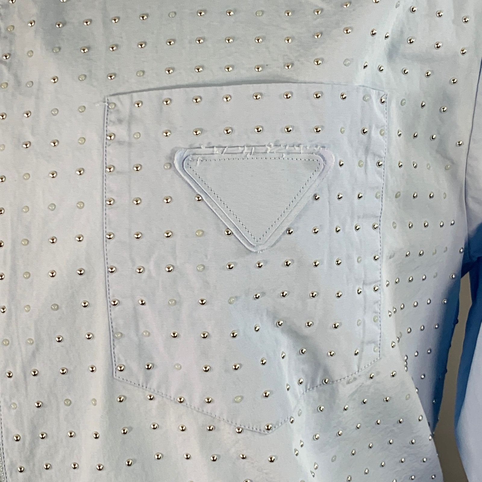 Prada PRADA Blue Silver Studded Cotton Zip Up Blouson Jacket Sz M Size M / US 6-8 / IT 42-44 - 2 Thumbnail