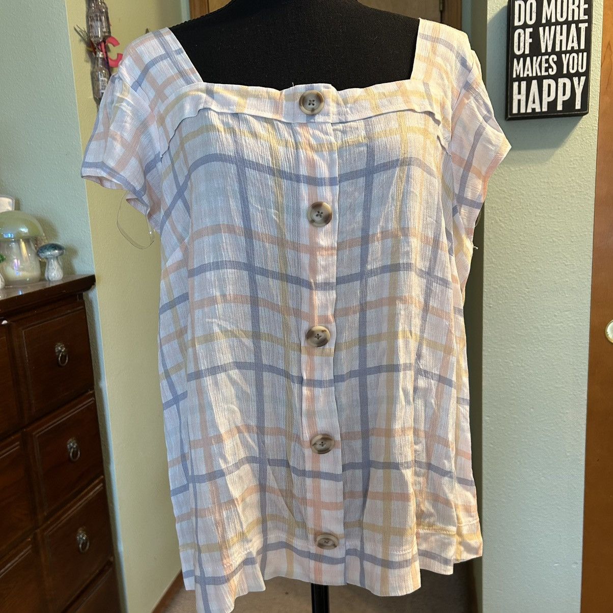 Other Angels Forever Young pastel gingham SS square neck blouse L Size L / US 10 / IT 46 - 1 Thumbnail