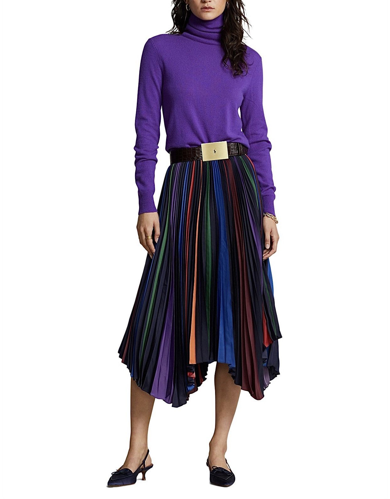 Polo Ralph Lauren POLO RALPH LAUREN STRIPED PLEATED CREPE HANDKERCHIEF SKIRT Size 24" / US 00 / IT 34 - 1 Thumbnail