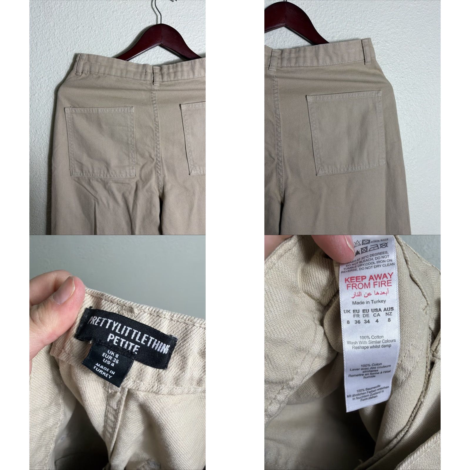 PrettyLittleThing PRETTYLITTLETHING Pants Women 4P Petite Beige Cargo Baggy Wide-Leg Size 27" / US 4 / IT 40 - 9 Thumbnail