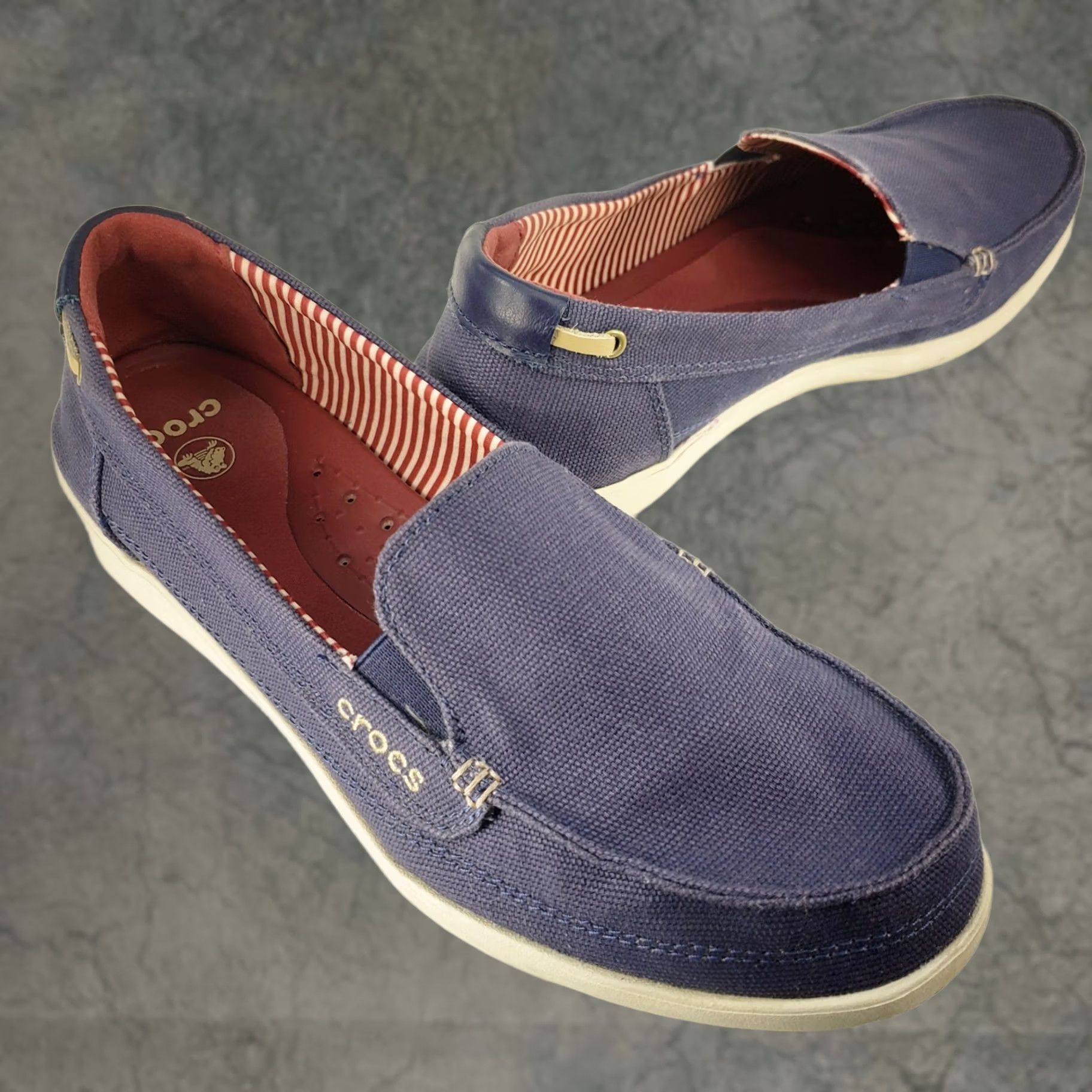 Crocs Crocs Loafers Walu Nautical Navy Blue Canvas 10 Women Slip On Round Toe Cushy Interior Lightweight Breathable Logo Textile Upper Size US 10 / IT 40 - 1 Thumbnail