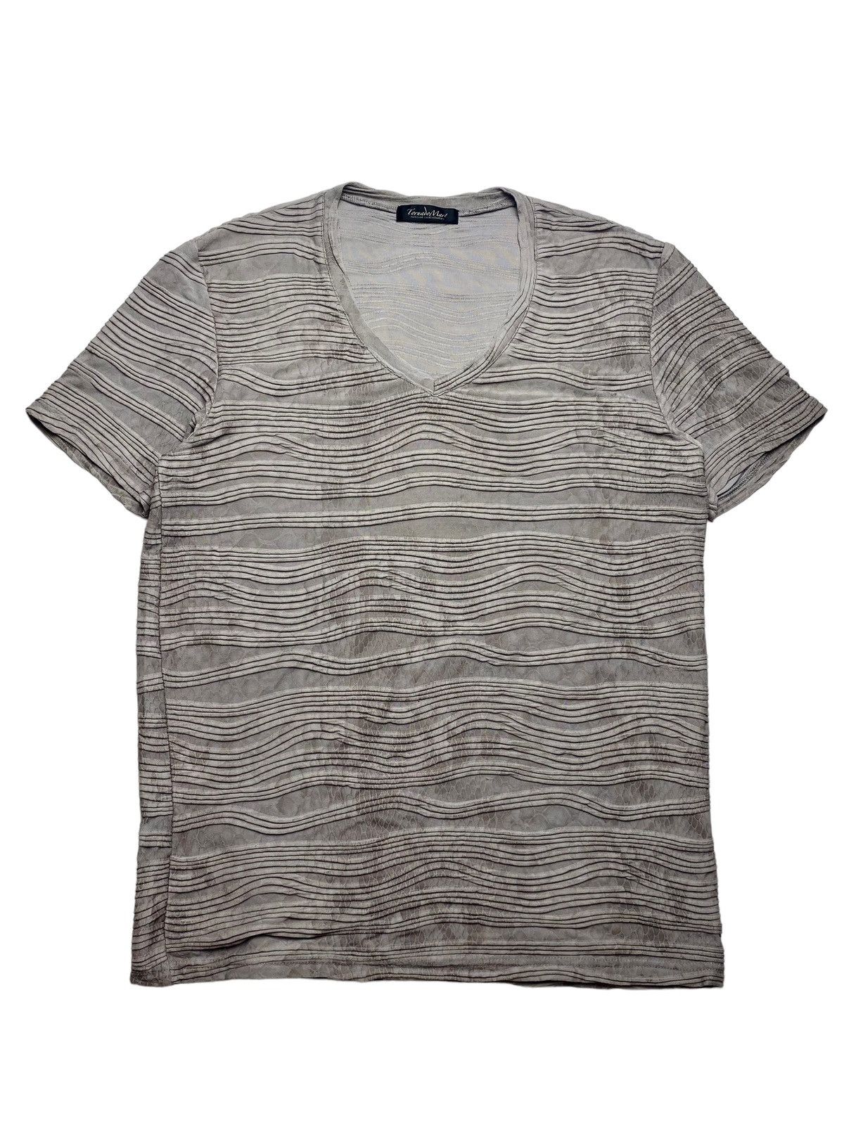image of 14Th Addiction x Kmrii 2000S Tornado Mart - Textured Scuba V Neck Tee in Grey, Men's (Size Medium)