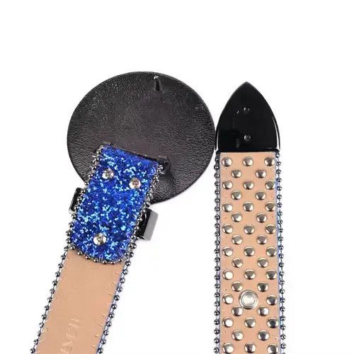 Japanese Brand × Vintage y2k blue studded rhinestone leather belt Size 38 - 4 Thumbnail