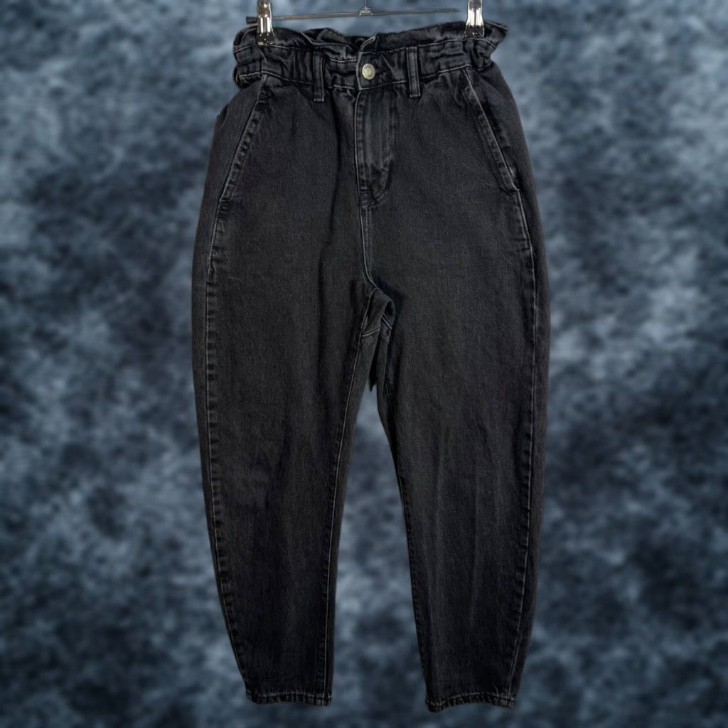 Zara Zara Womens Size 0 Black Paperbag High-Waist Tapered Jeans Cotton Denim Size 25" / US 0 / IT 36 - 1 Thumbnail