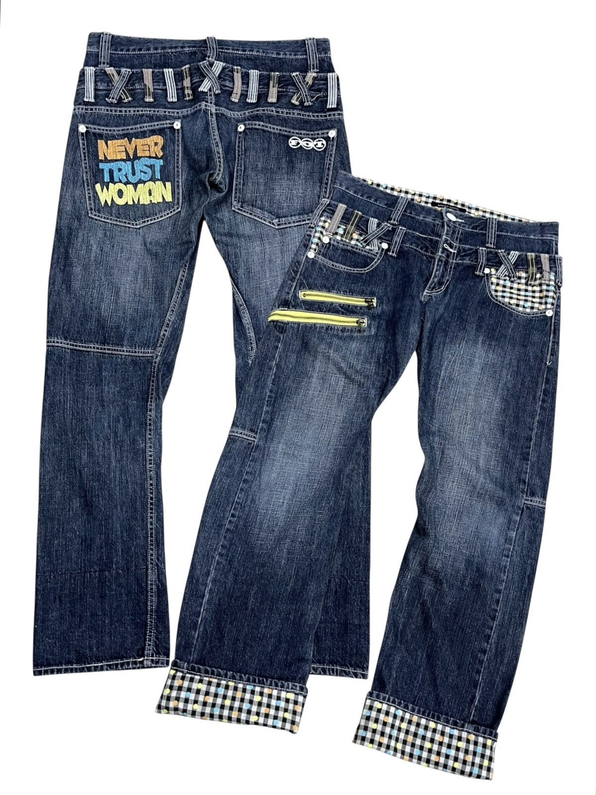 Japanese Brand "Never Trust Woman" Bondage Zip Grunge Double Waist Denim Size US 32 / EU 48 - 2 Thumbnail