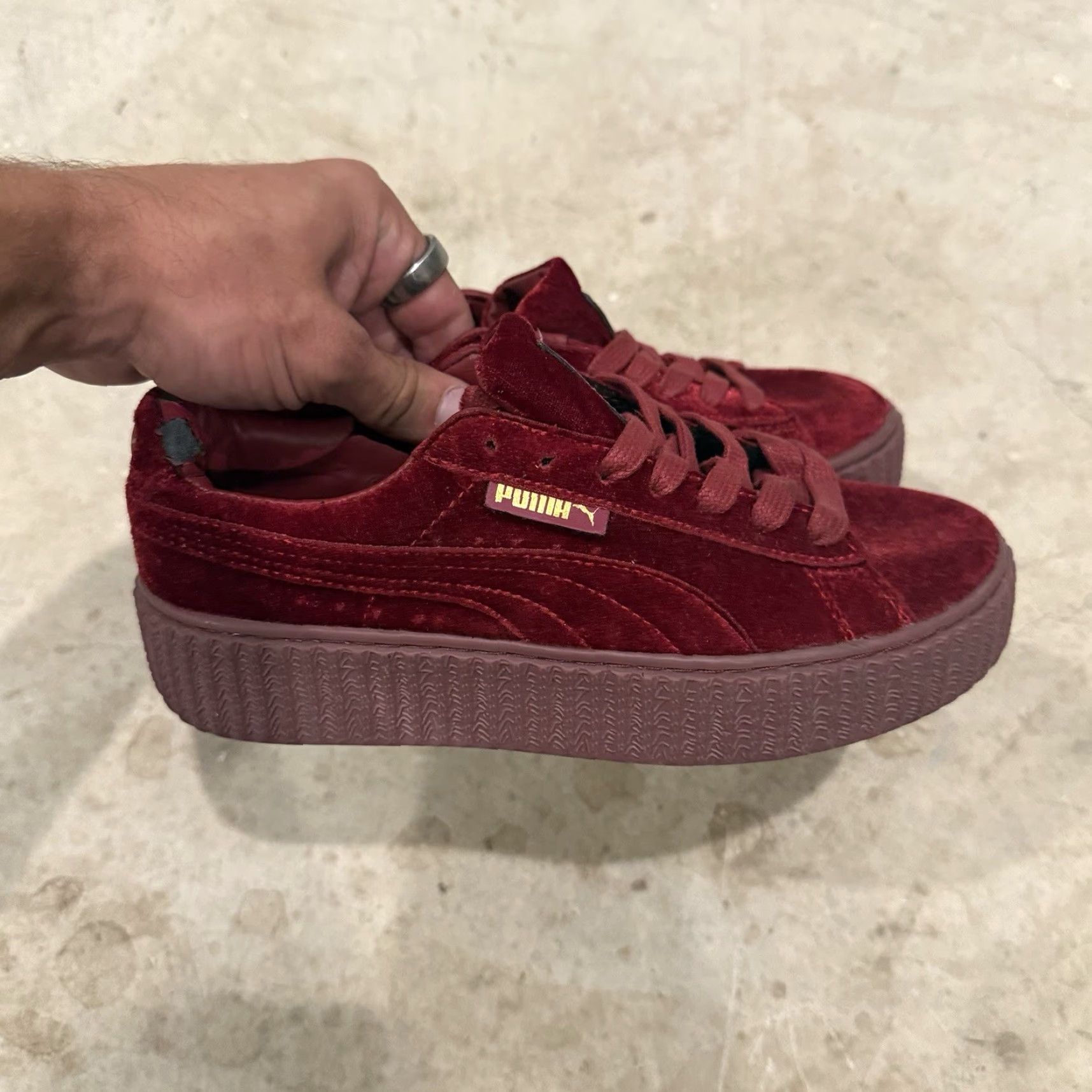 Puma VINTAGE PUMA Fenty by Rihanna Suede Platform Sneakers Creepers Burgundy Red Womens 6.5 US Size US 4 / IT 34 - 3 Thumbnail