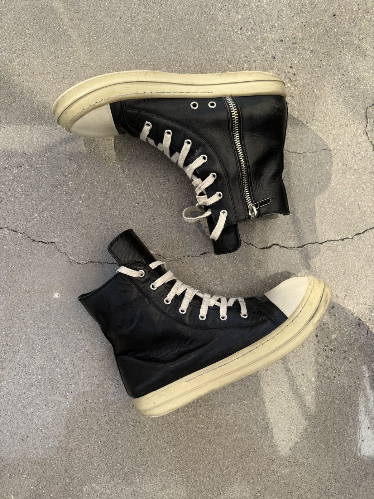 Pre-owned Rick Owens Leather Mainline Ramones Shoes In Black