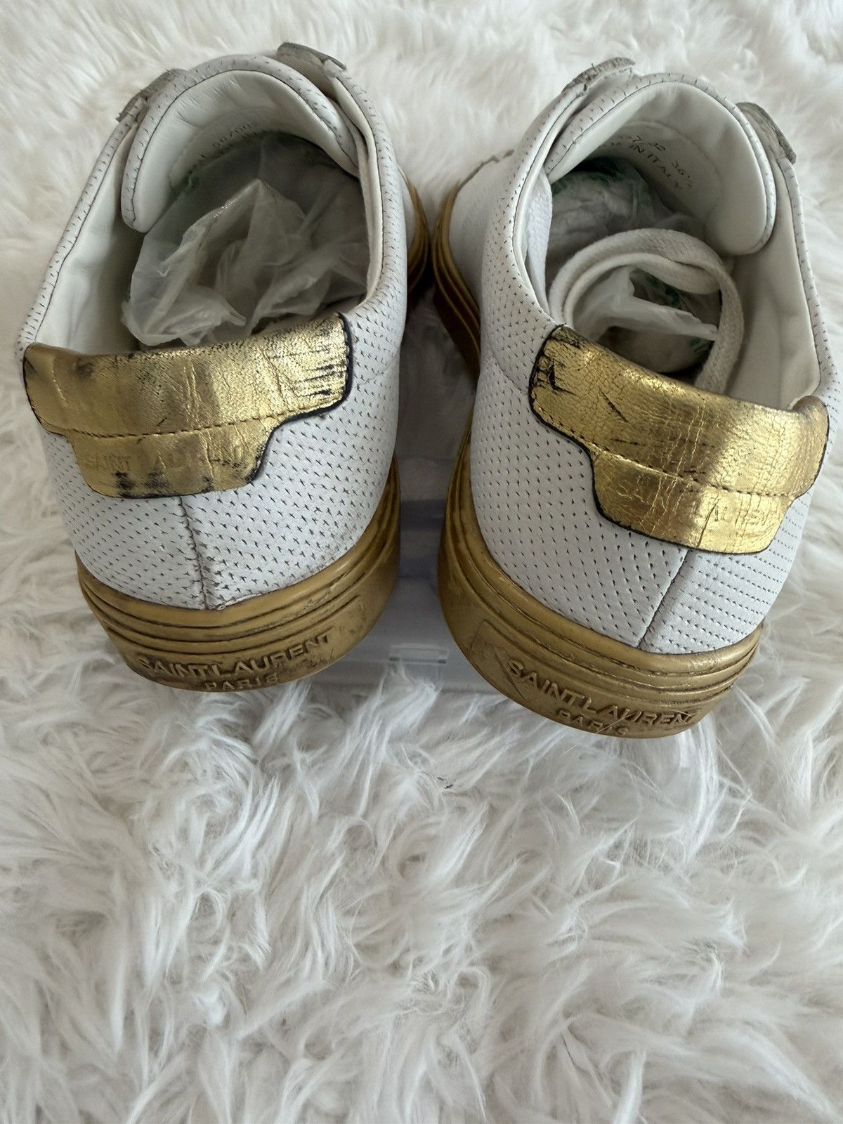 Saint Laurent Paris Saint Laurent White and Gold Andy Sneakers Size US 6.5 / IT 36.5 - 7 Thumbnail