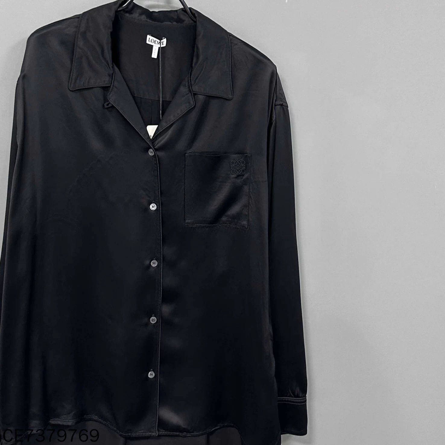 Loewe LOEWE Black Satin Embroidered Logo Shirt Size XS / US 0-2 / IT 36-38 - 2 Thumbnail