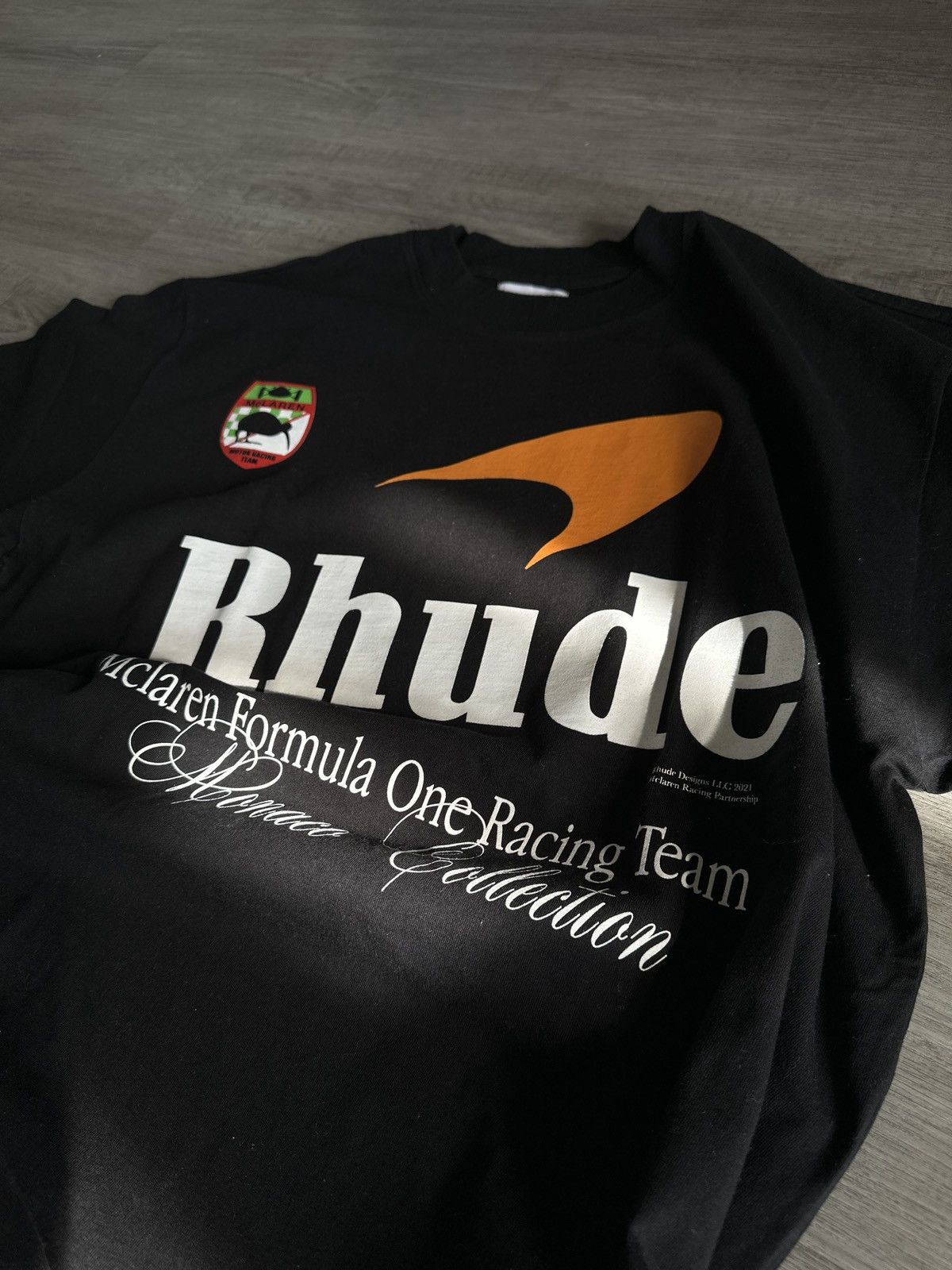 image of Rhude X Mclaren Merch Tee in Black, Men's (Size XL)