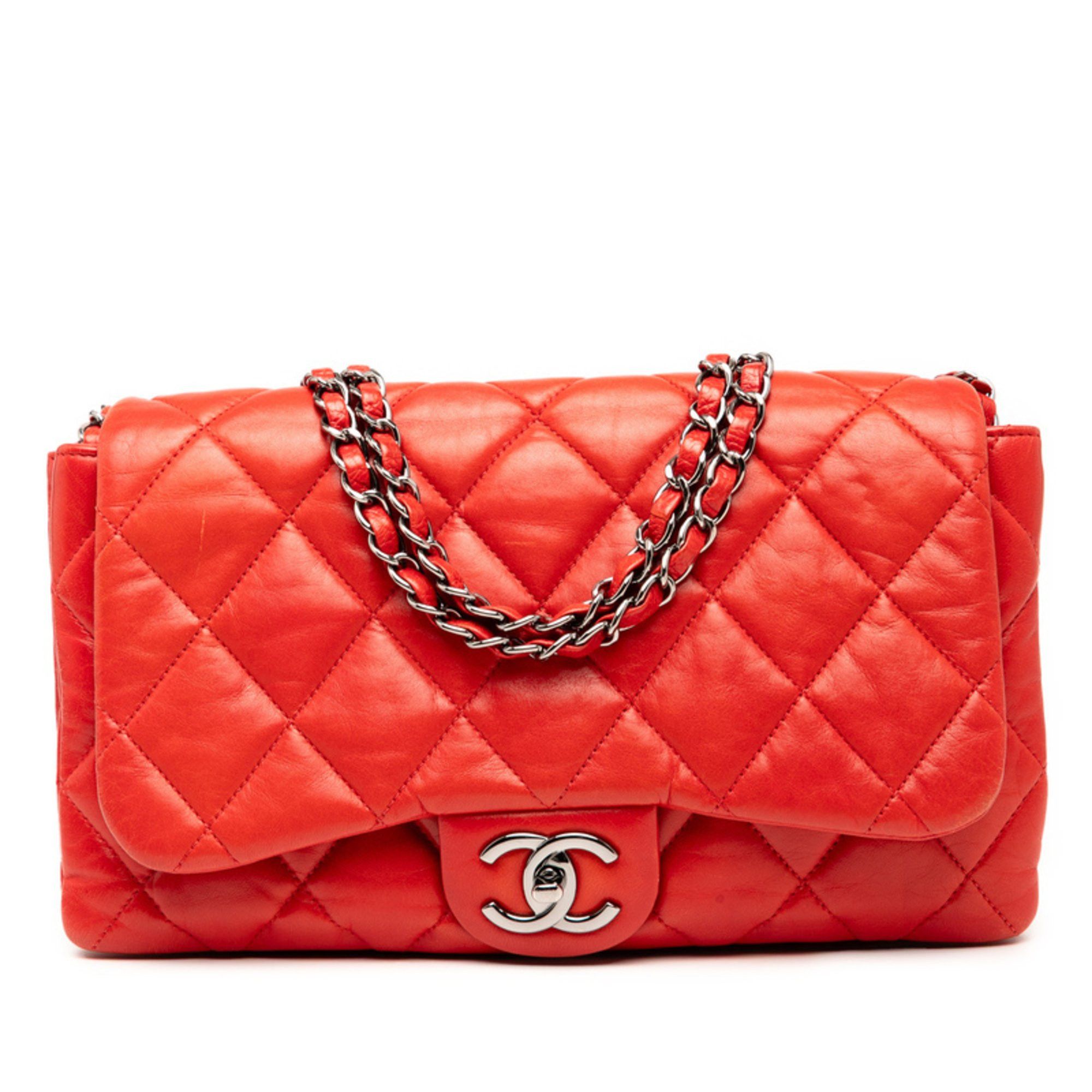 CHANEL Matelasse Coco Mark Chain Shoulder Bag in Red Lambskin for Women