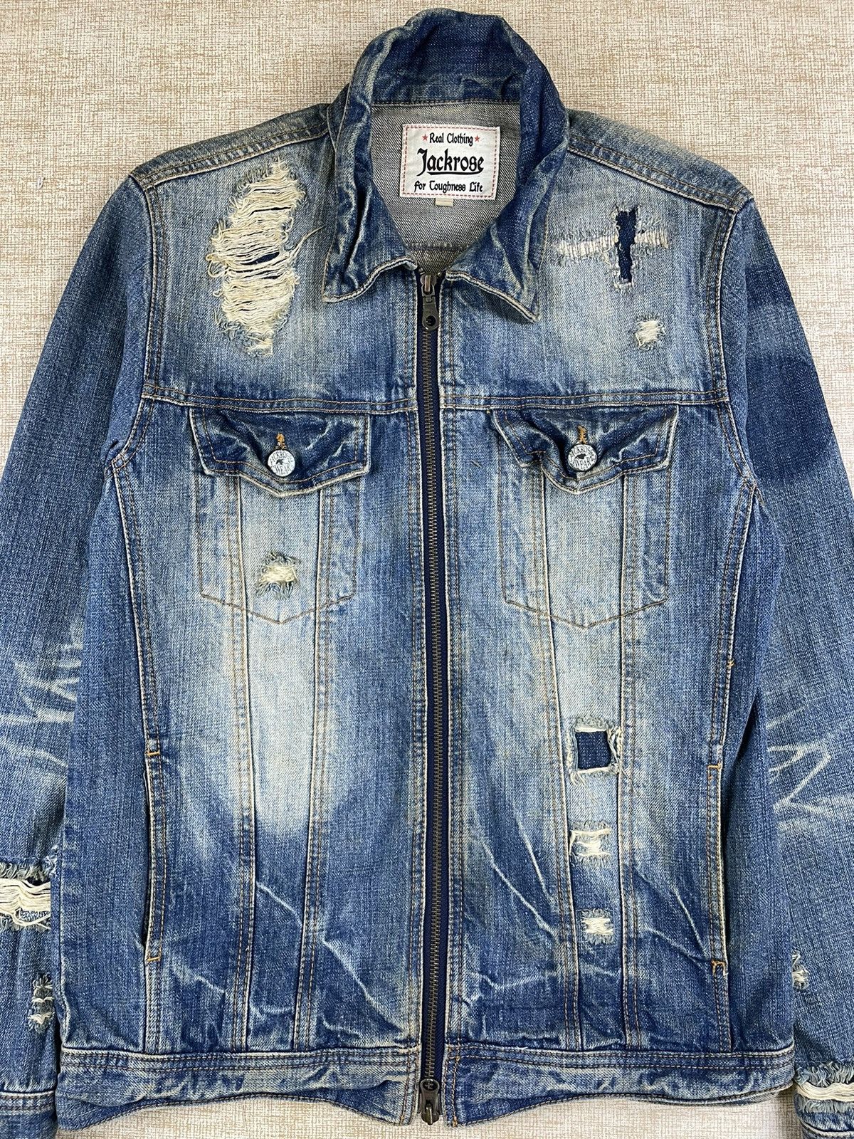 If Six Was Nine × Vintage VINTAGE JACKROSE PUNK Style Distressed Denim Jacket Size US M / EU 48-50 / 2 - 5 Thumbnail