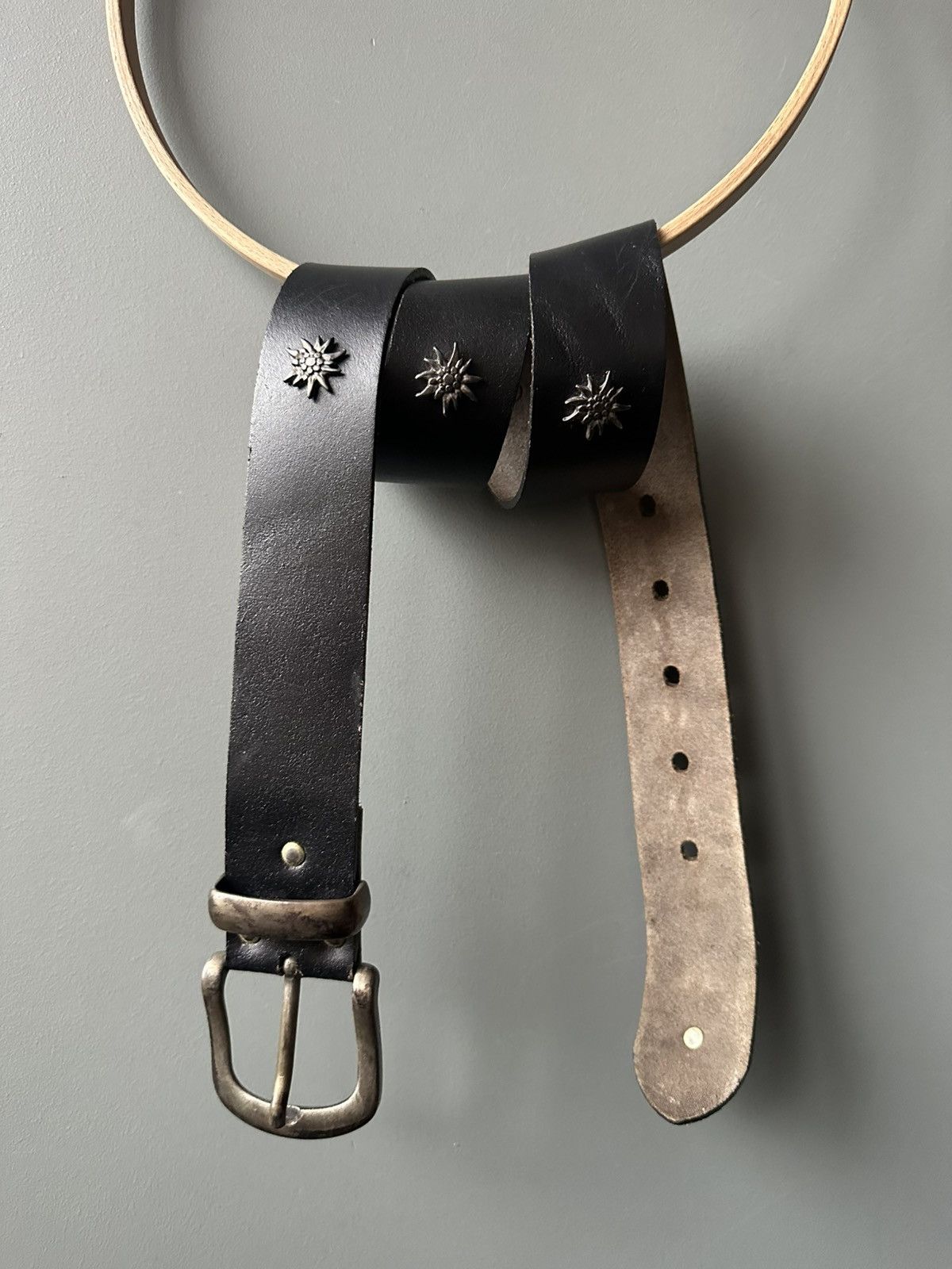 Vintage Vintage Italy Leather Belt Edelweiss Metal Concho Size ONE SIZE - 1 Thumbnail