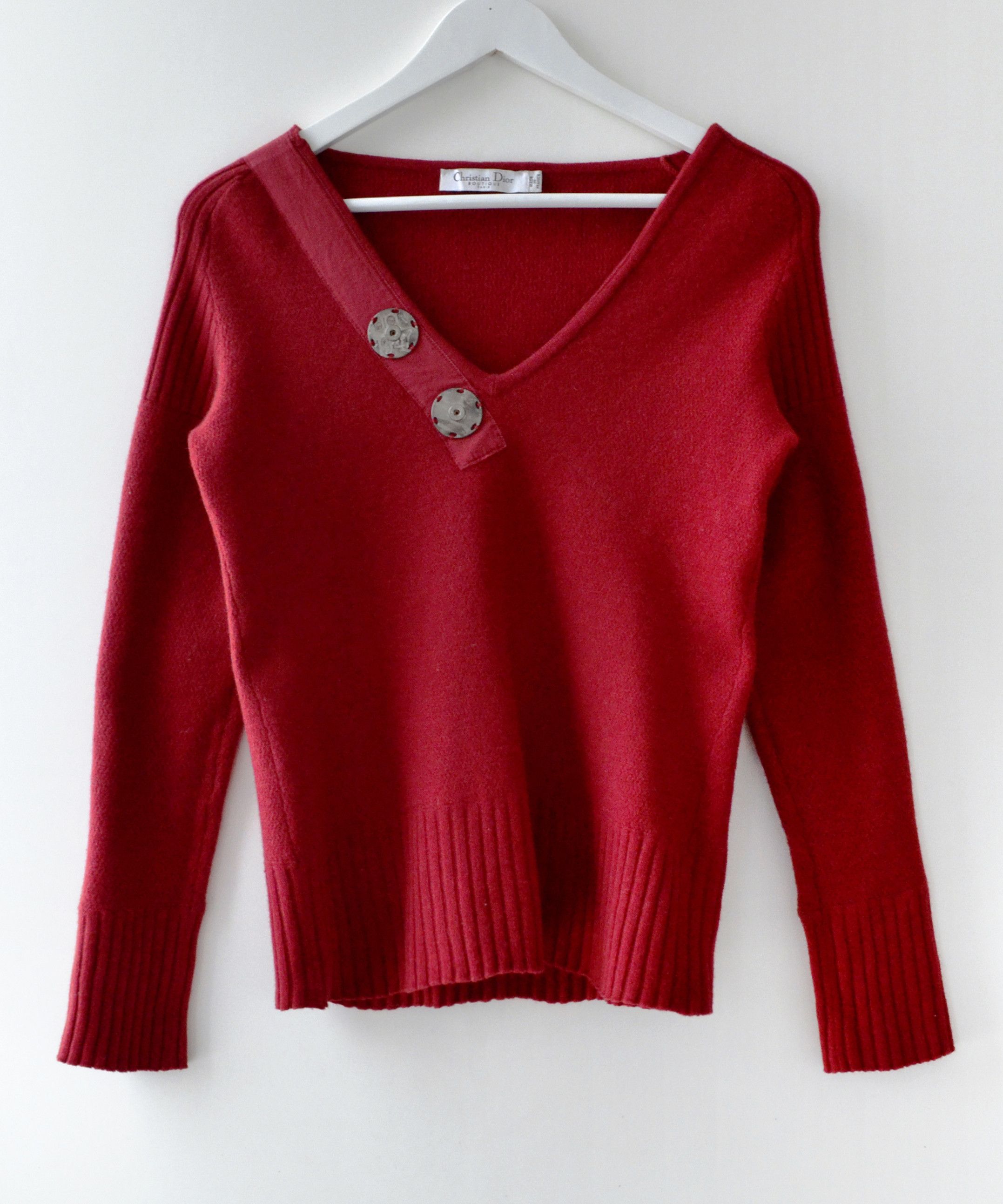 Dior DIOR Sweater Wool Knit V Neck Red Metal Logo Vintage Size M / US 6-8 / IT 42-44 - 1 Thumbnail