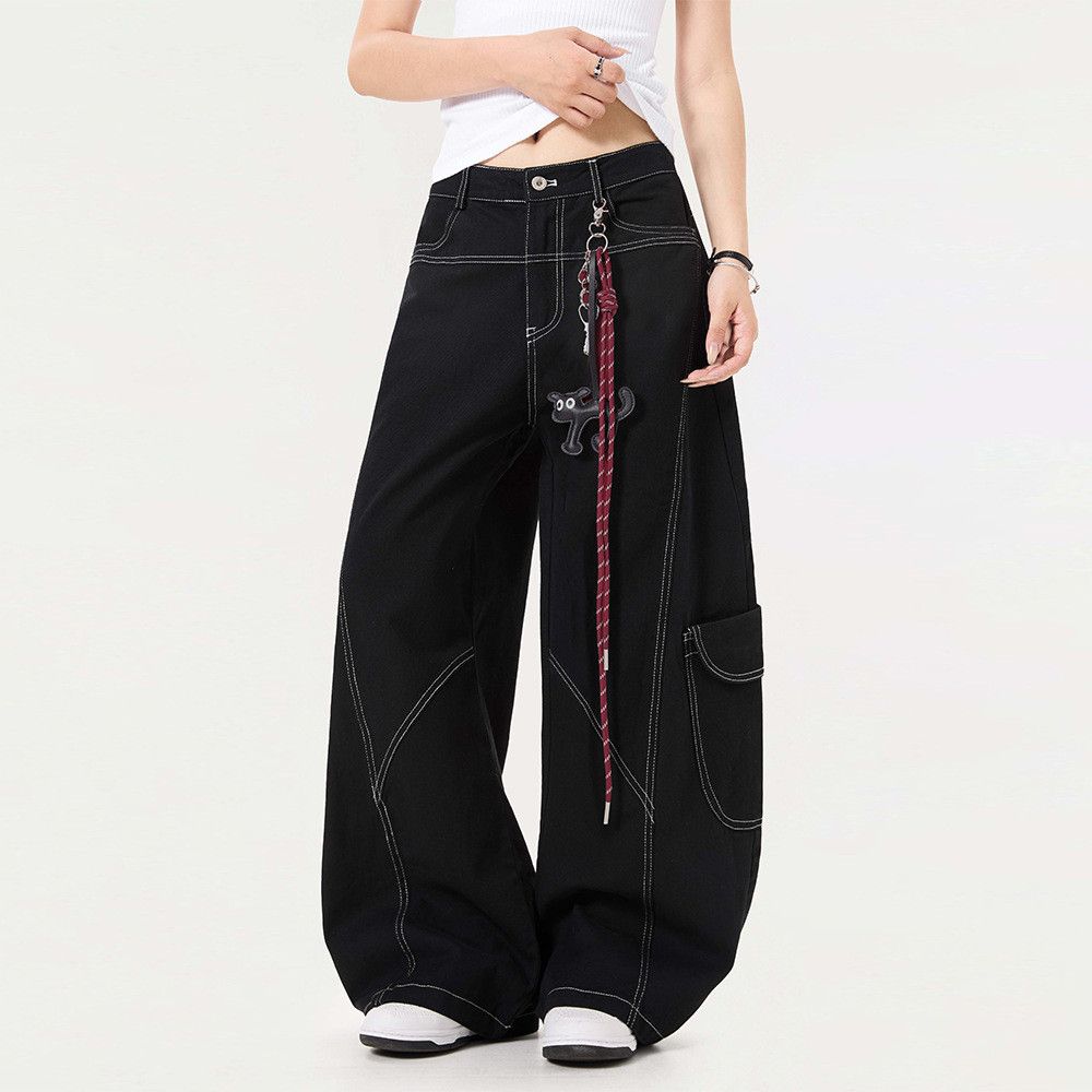 Jean Men's high street patchwork workwear wide-leg jeans Size US 32 / EU 48 - 4 Thumbnail