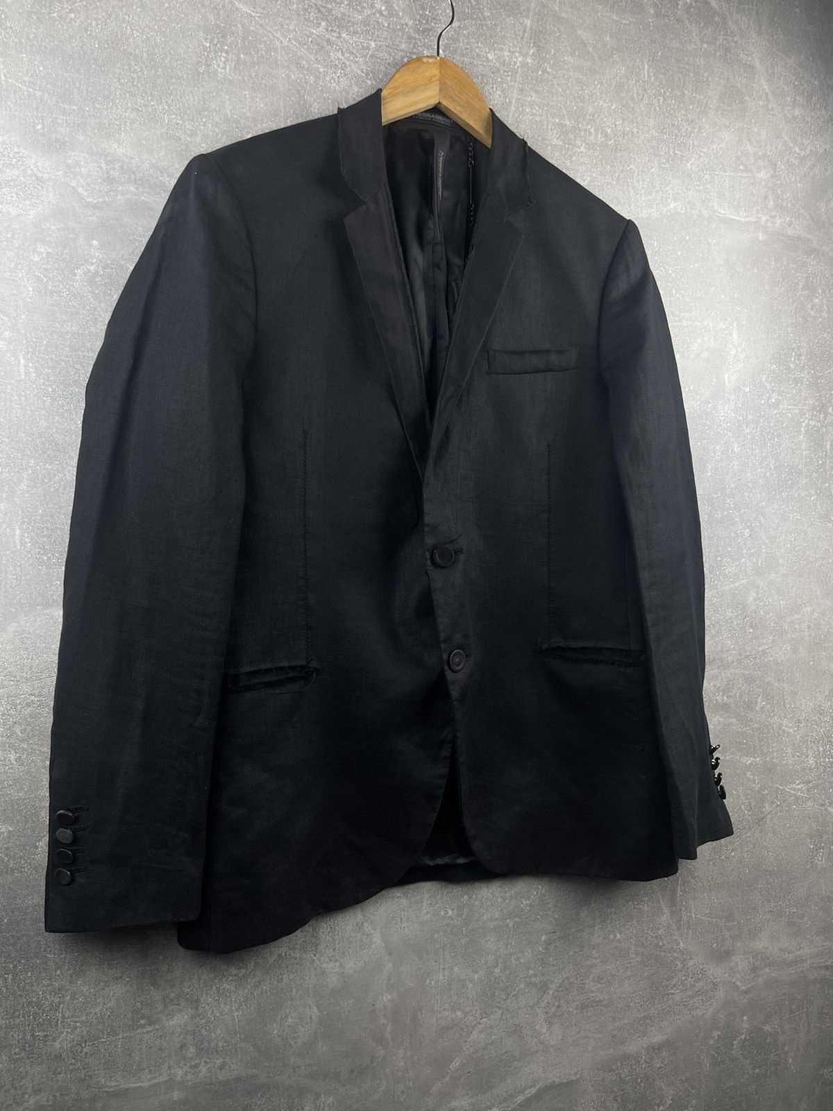 20471120 × Messagerie Messagerie Patrizo Piscaglia Opium Distressed Linen Blazer Size 48L - 3 Thumbnail