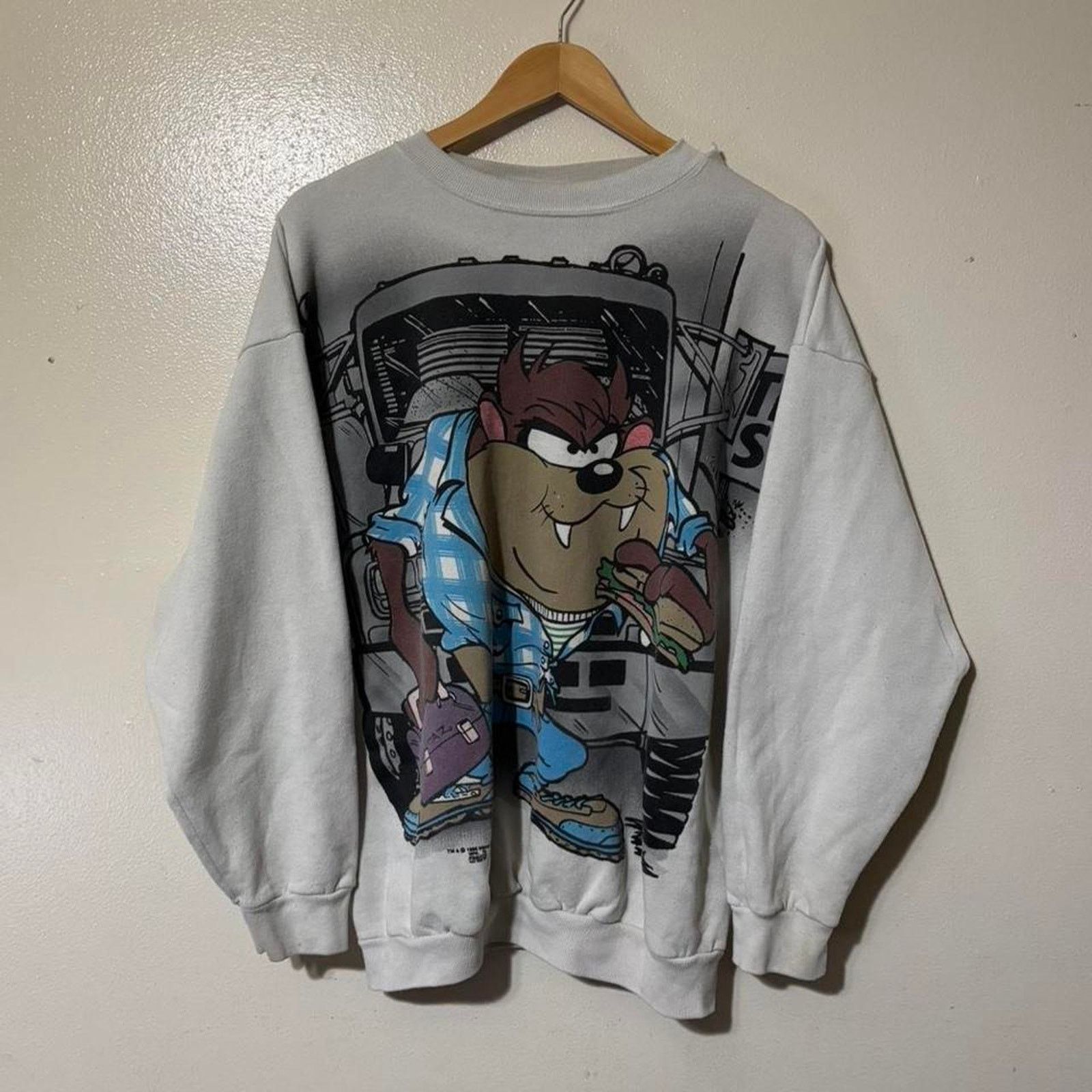 Tultex Vintage 1996 Taz Looney Tunes Trucker AOP Graphic Crewneck Size US XL / EU 56 / 4 - 1 Thumbnail