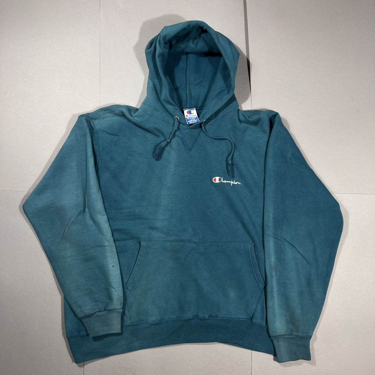 Champion × Vintage Vintage 90s Champion Sun Faded Turquoise Hoodie Size US L / EU 52-54 / 3 - 2 Thumbnail