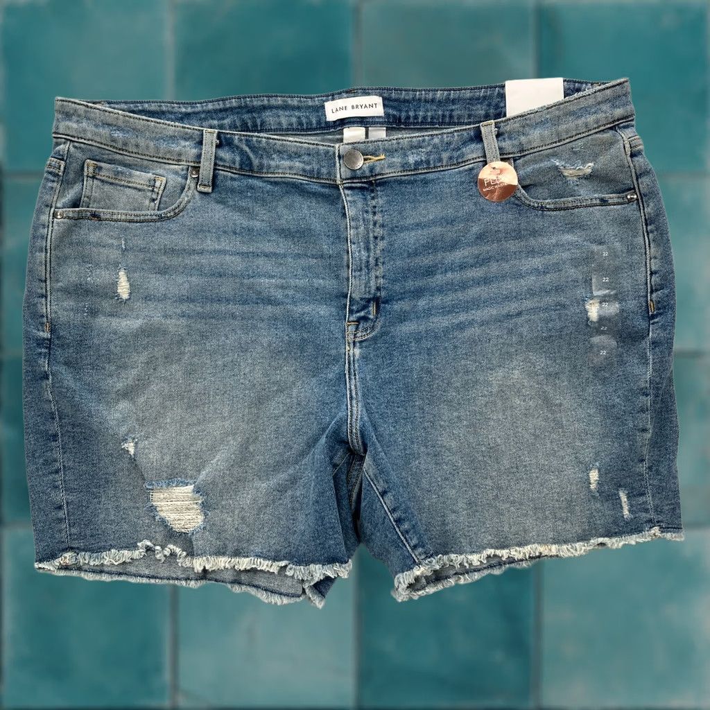 Vintage Lane Bryant Girlfriend Jean Shorts Women's 22 Blue Stretch Denim Magic Waistband Size 40" / US 18 - 1 Thumbnail