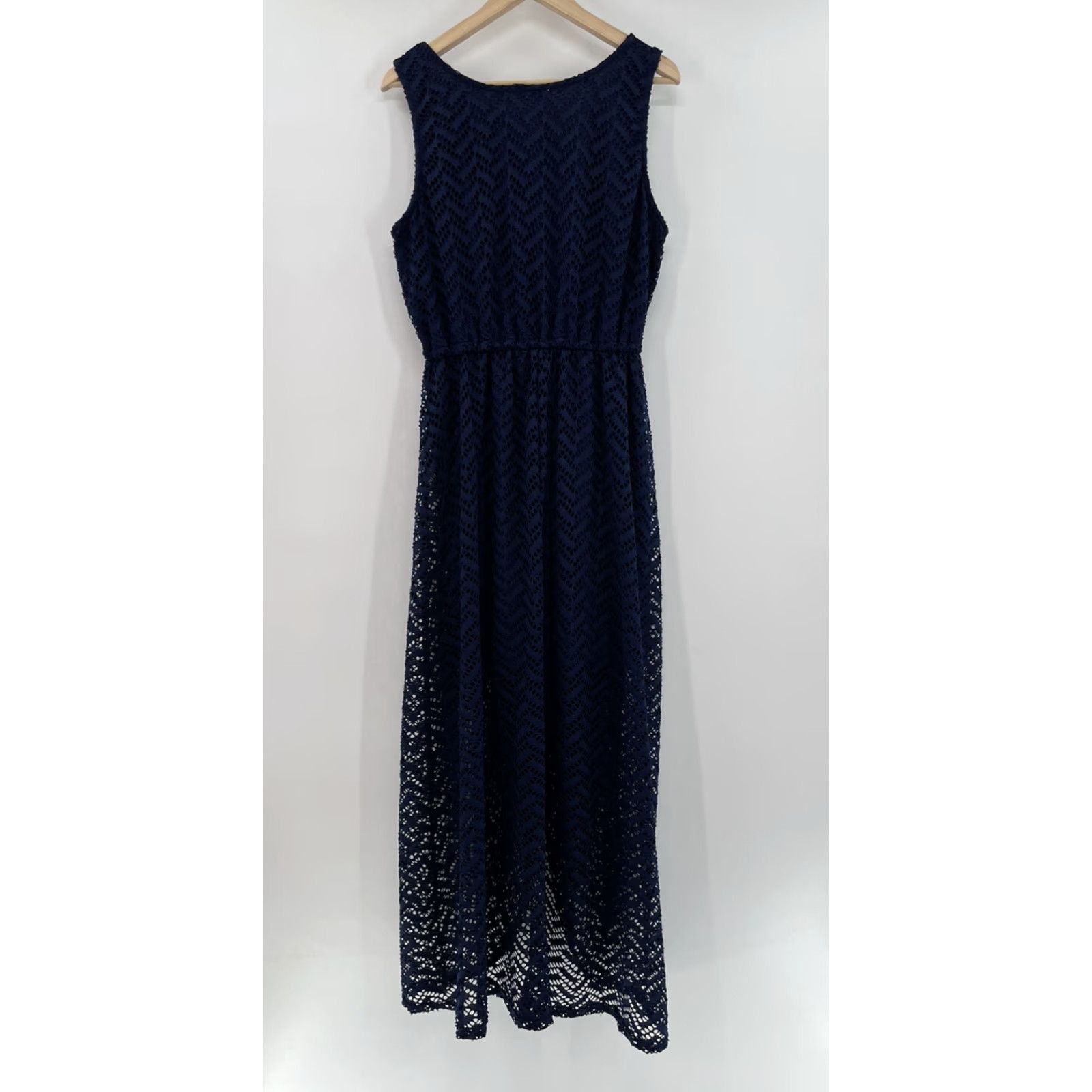 Vintage Liberty Love Women’s Navy Blue Lacy Maxi Dress XL Plus Size Sleeveless Lace Fit & Flare Long Casual Womens Size XL / US 12-14 / IT 48-50 - 4 Thumbnail