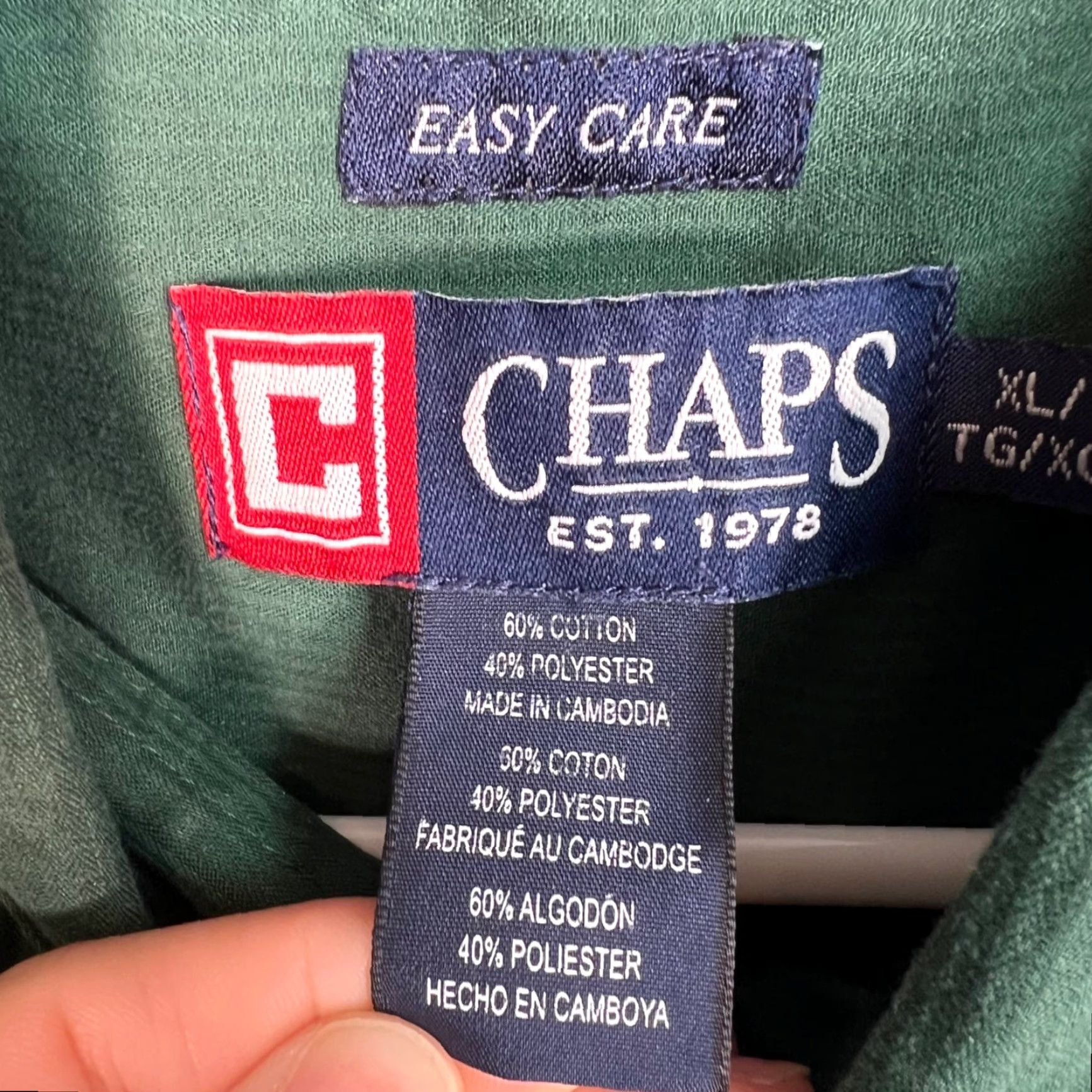 Chaps Chaps Shirt Mens XL Easy Care Long Sleeve Green Button-Up Collared Cotton Polyester Size US XL / EU 56 / 4 - 3 Thumbnail