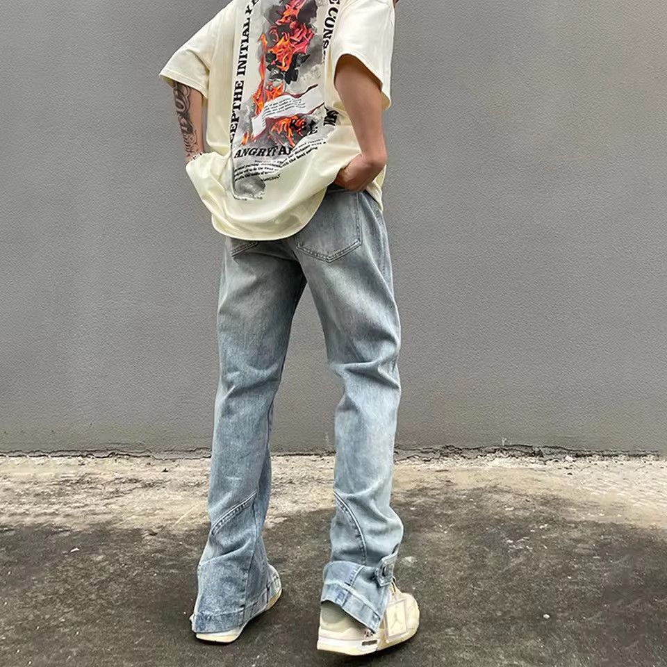 Denime × Japanese Brand Flared Jeans Men Y2k Streetwear Summer Blue Slim Size US 35 - 4 Thumbnail