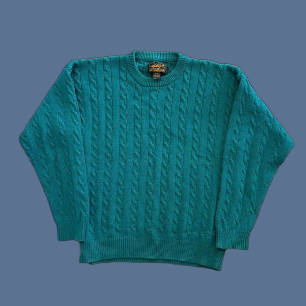 Eddie Bauer VINTAGE Eddie Bauer Fisherman Cable Knit Sweater Teal Blue Men’s Large Cotton Pullover Long Sleeve Casual 90s Mens Size US L / EU 52-54 / 3 - 1 Thumbnail